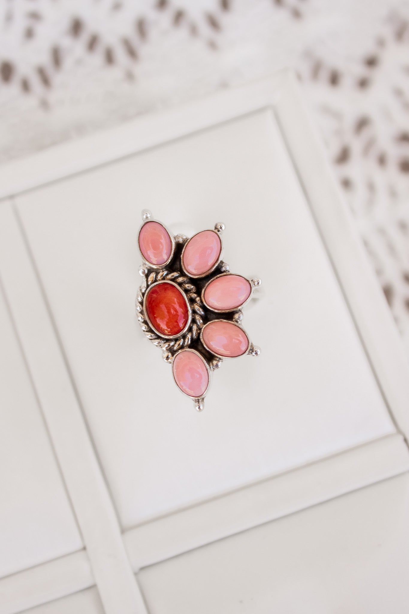 Pink Conch & Stone Half Flower Ring-Cluster Rings-Krush Kandy, Women's Online Fashion Boutique Located in Phoenix, Arizona (Scottsdale Area)