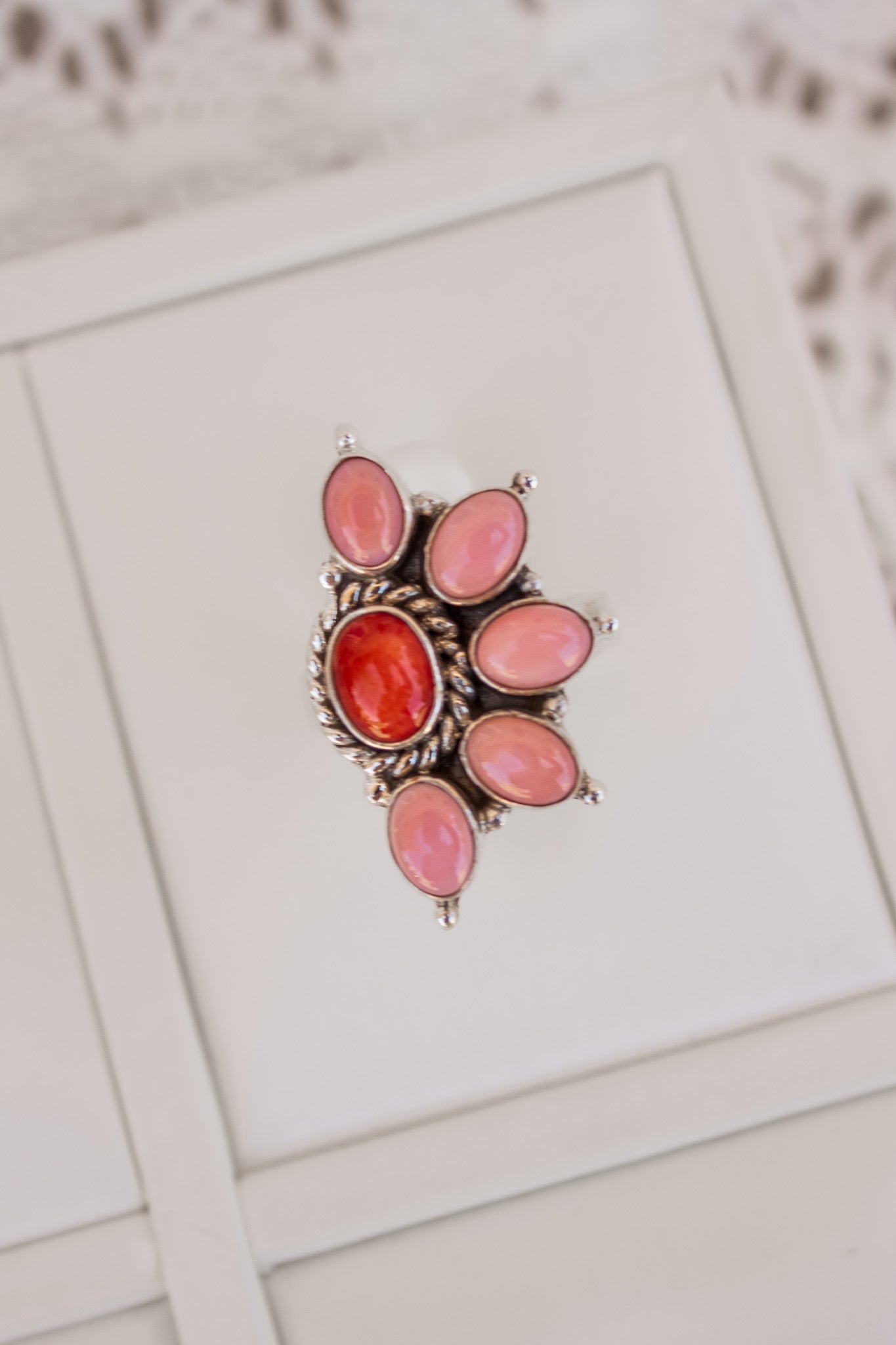 Pink Conch & Stone Half Flower Ring-Cluster Rings-Krush Kandy, Women's Online Fashion Boutique Located in Phoenix, Arizona (Scottsdale Area)