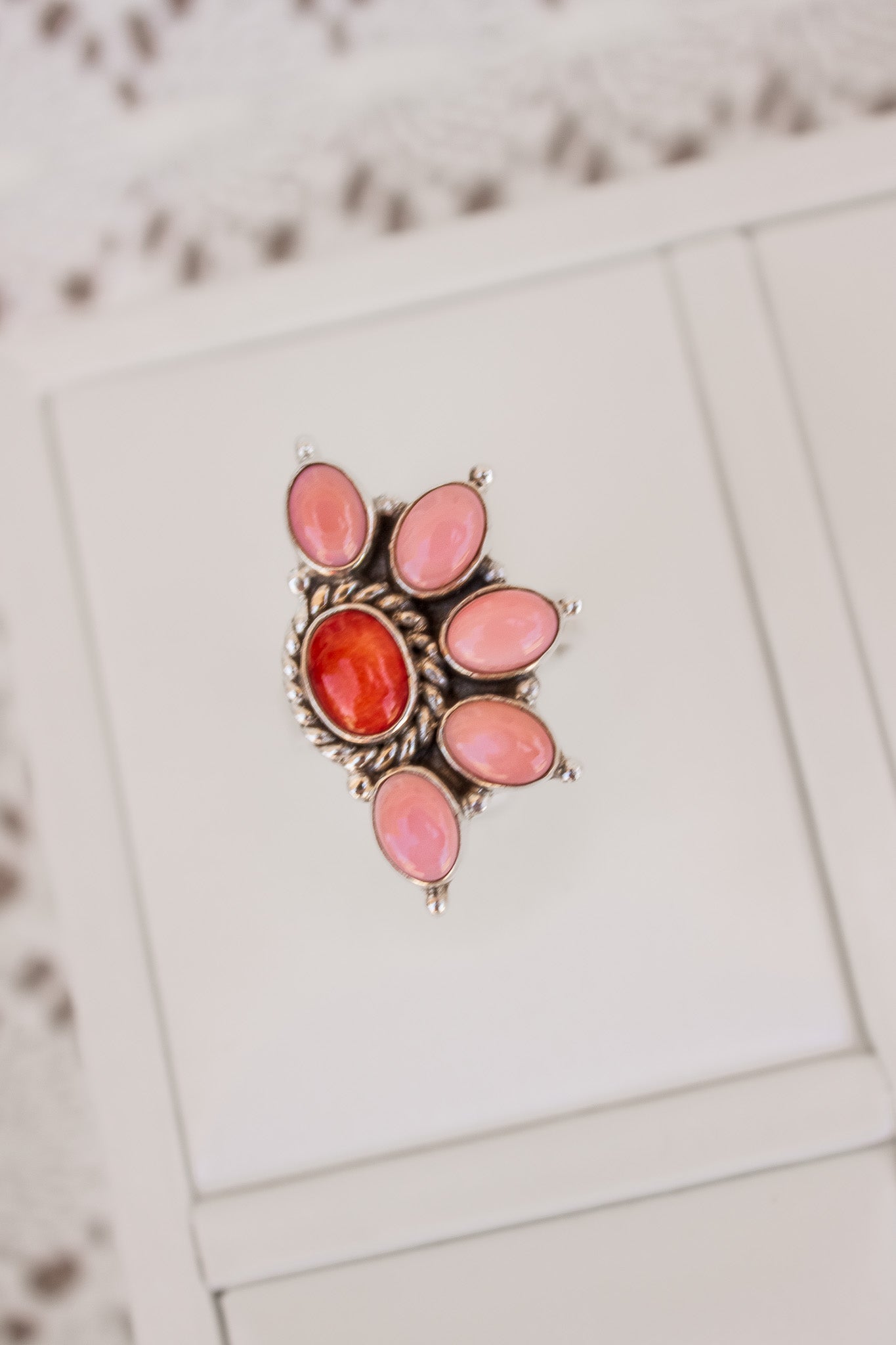 Pink Conch & Stone Half Flower Ring-Cluster Rings-Krush Kandy, Women's Online Fashion Boutique Located in Phoenix, Arizona (Scottsdale Area)