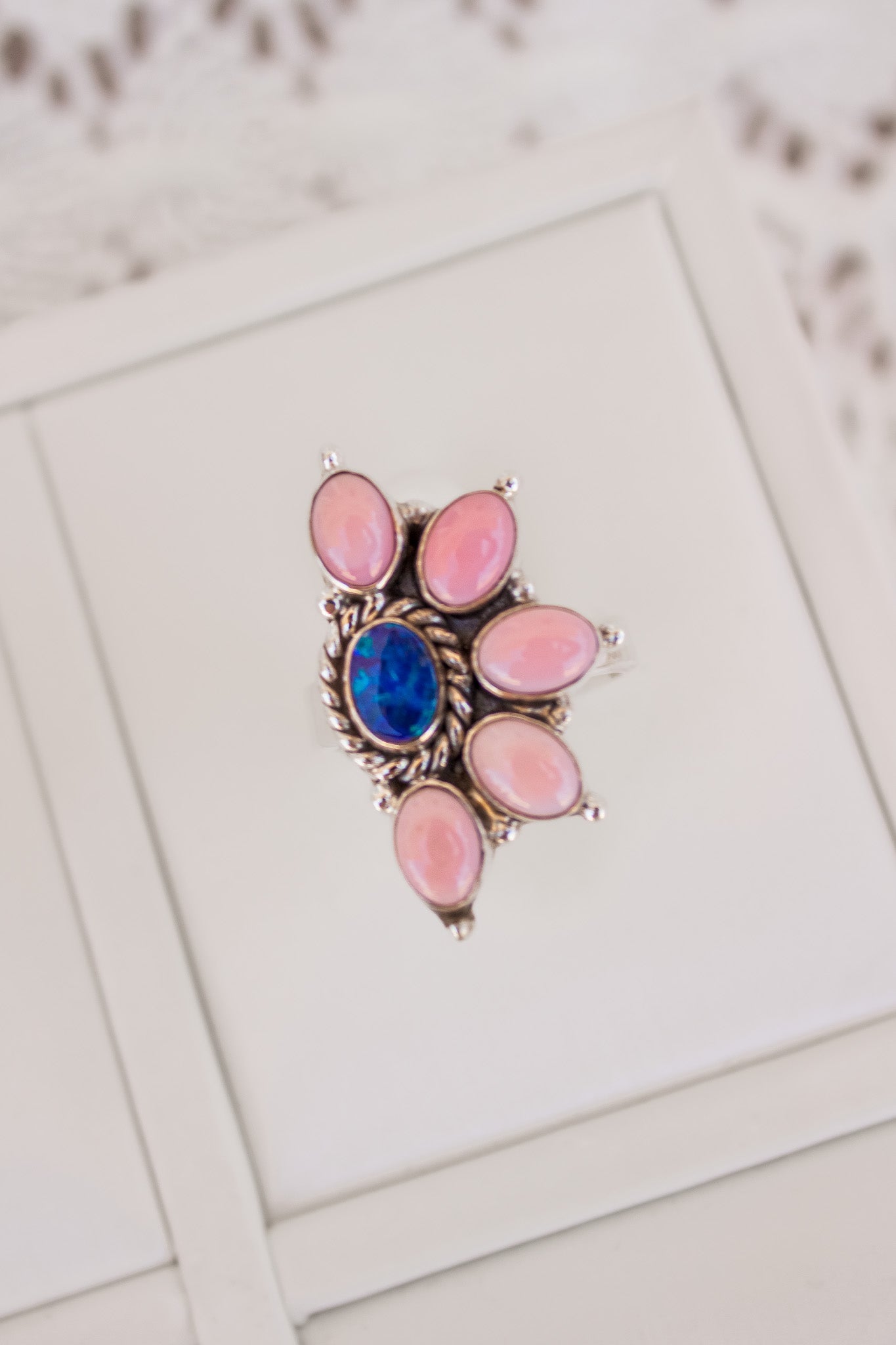 Pink Conch & Stone Half Flower Ring-Cluster Rings-Krush Kandy, Women's Online Fashion Boutique Located in Phoenix, Arizona (Scottsdale Area)