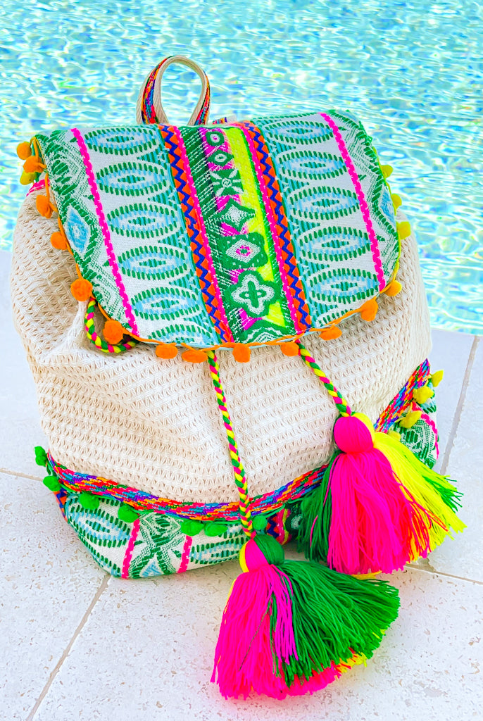 Magdelena Aztec Cotton Backpack w/ Tassels-Purses & Bags-Krush Kandy, Women's Online Fashion Boutique Located in Phoenix, Arizona (Scottsdale Area)
