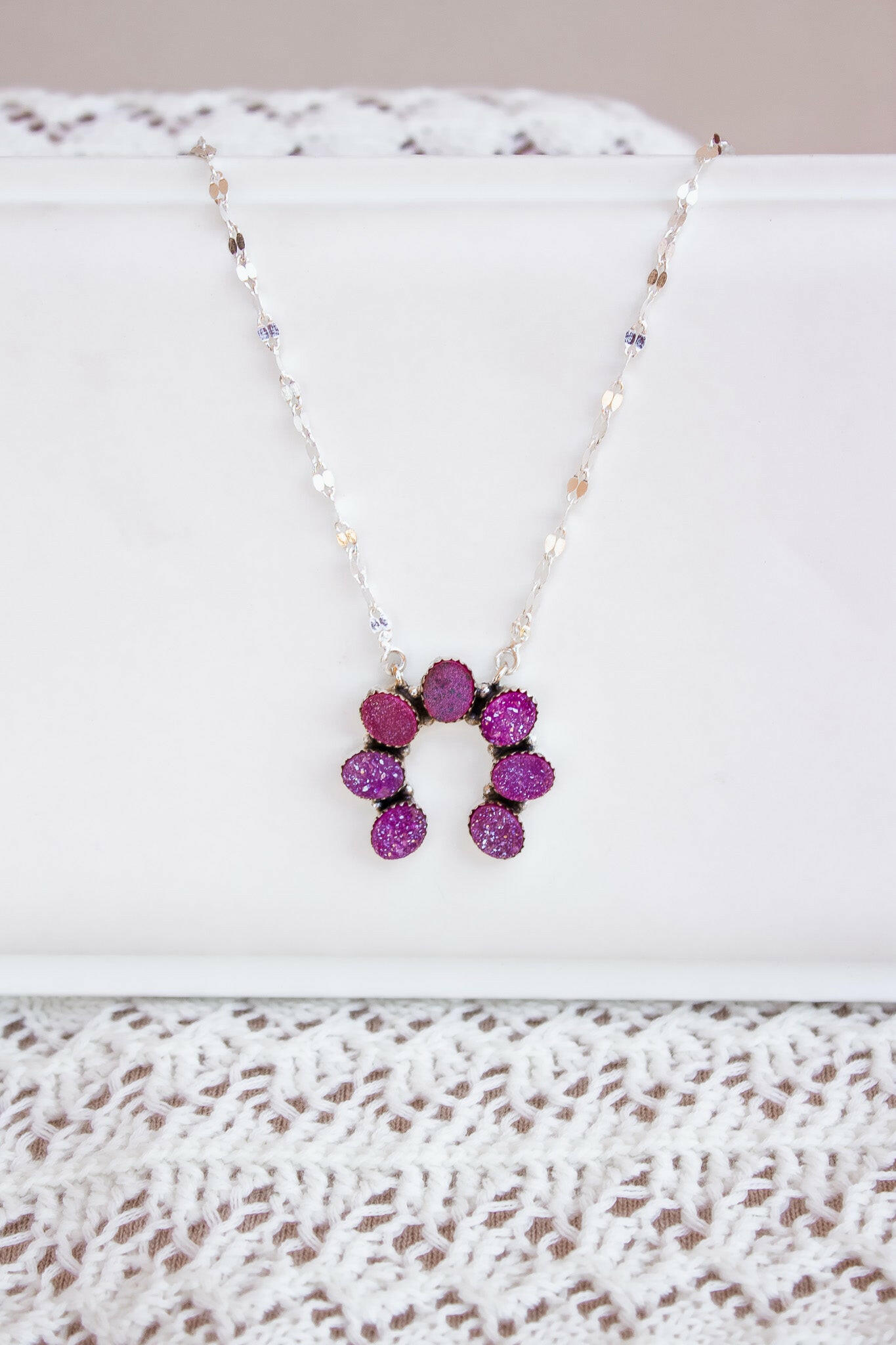 Dyed Moonstone & Druzy Horseshoe Necklaces-Chain Necklaces-Krush Kandy, Women's Online Fashion Boutique Located in Phoenix, Arizona (Scottsdale Area)