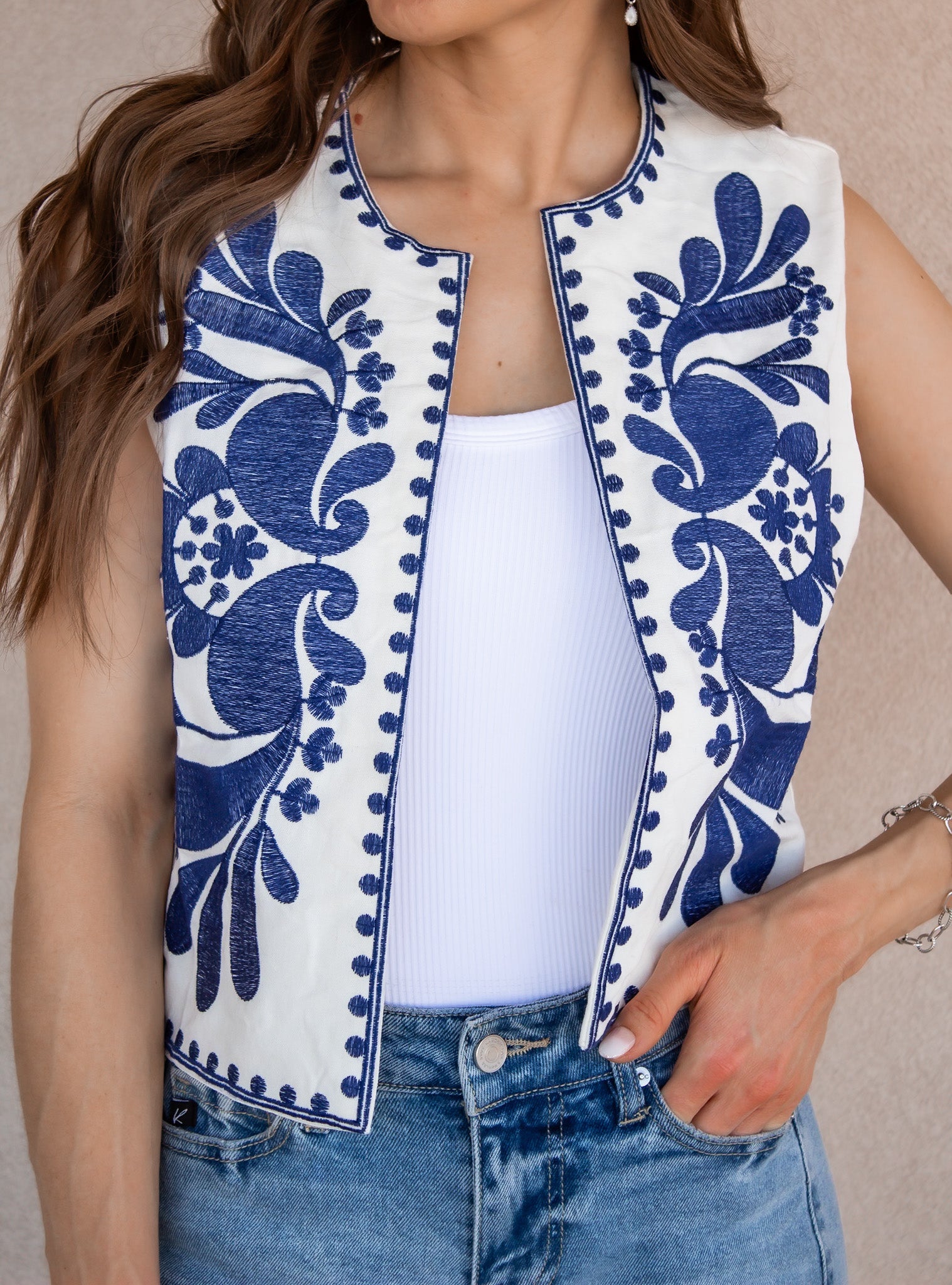 Callie Chic Embroidered Vest-Vests-Krush Kandy, Women's Online Fashion Boutique Located in Phoenix, Arizona (Scottsdale Area)