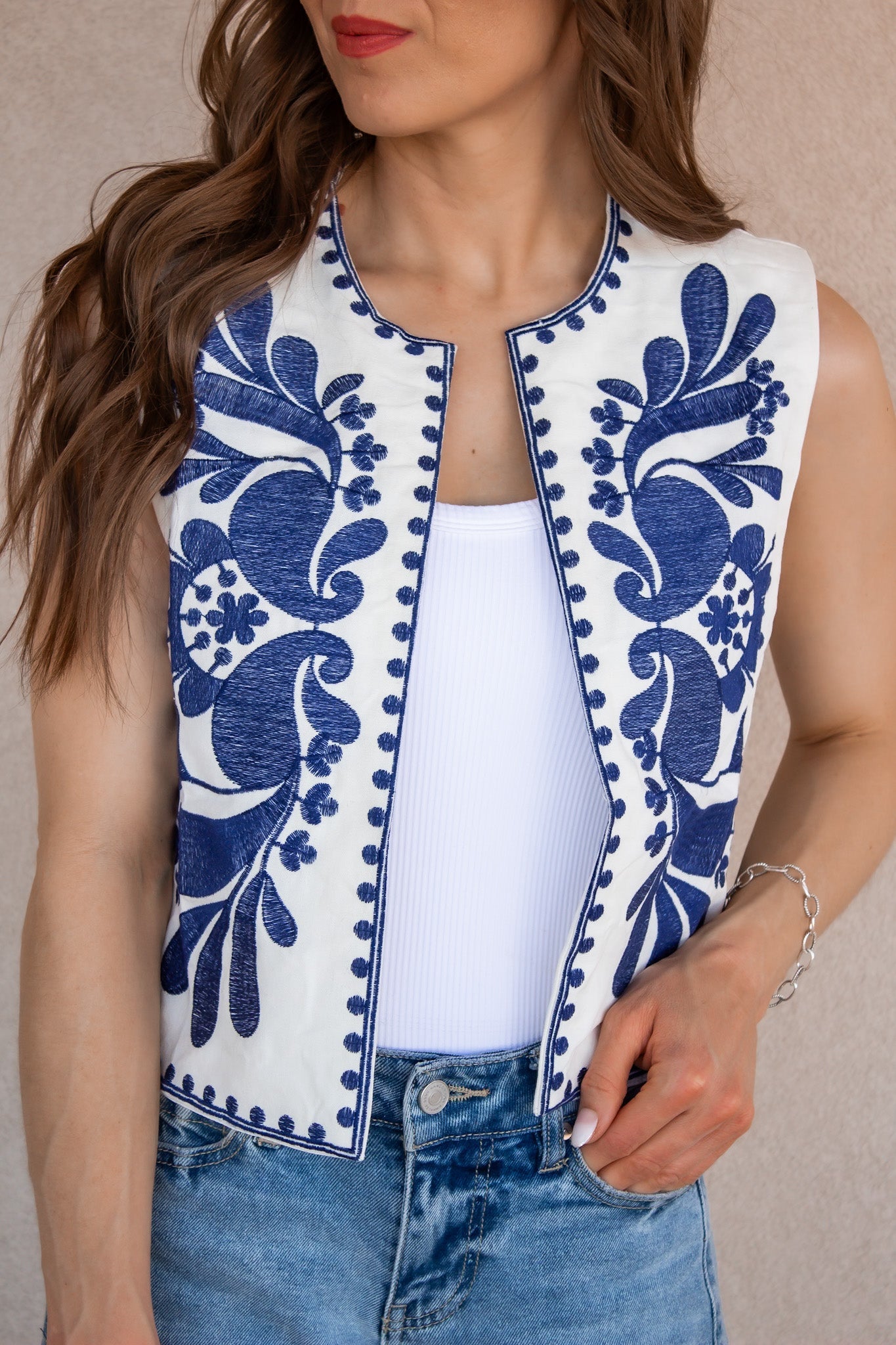 Callie Chic Embroidered Vest-Vests-Krush Kandy, Women's Online Fashion Boutique Located in Phoenix, Arizona (Scottsdale Area)