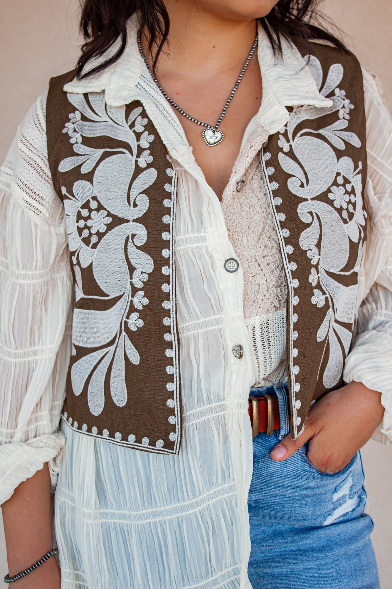 Callie Chic Embroidered Vest-Vests-Krush Kandy, Women's Online Fashion Boutique Located in Phoenix, Arizona (Scottsdale Area)