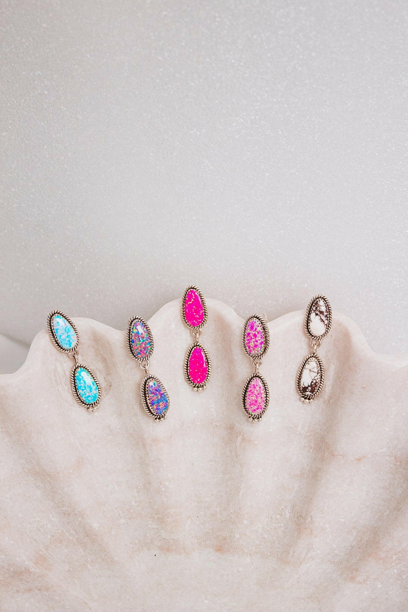 Sterling Silver Stone Drop Slab Earrings-Drop Earrings-Krush Kandy, Women's Online Fashion Boutique Located in Phoenix, Arizona (Scottsdale Area)