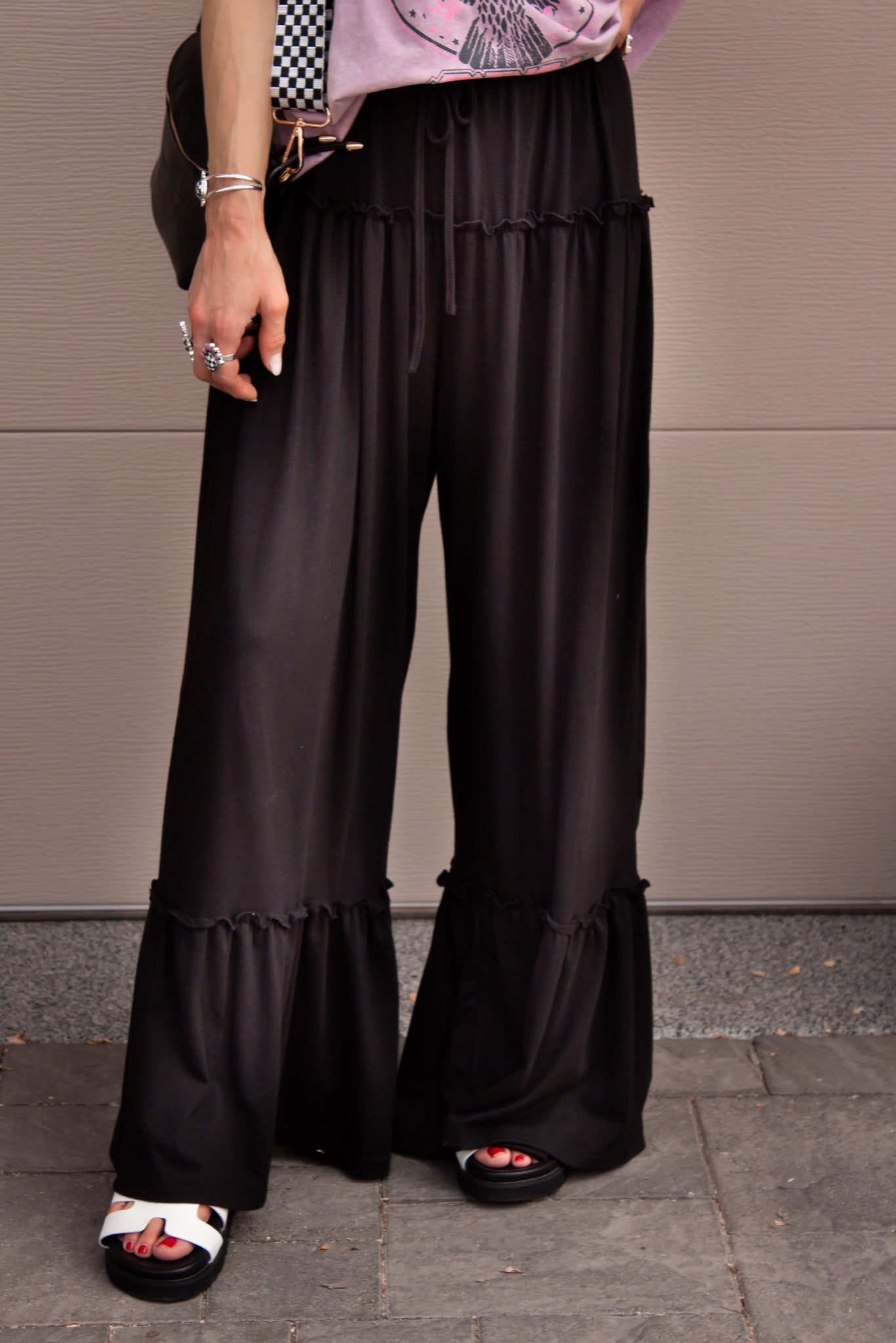 Free Spirit Ruffled High Waist Wide Leg Pants-Pants-Krush Kandy, Women's Online Fashion Boutique Located in Phoenix, Arizona (Scottsdale Area)