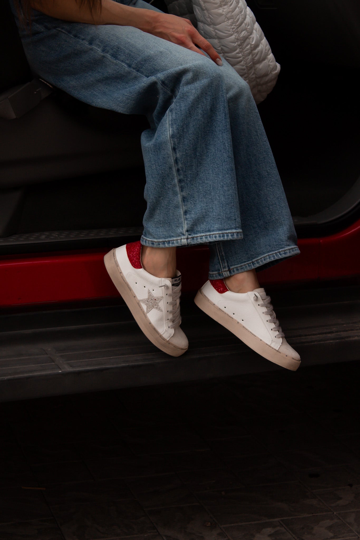 Pop of Red Glitter Star Sneaker-Sneakers-Krush Kandy, Women's Online Fashion Boutique Located in Phoenix, Arizona (Scottsdale Area)