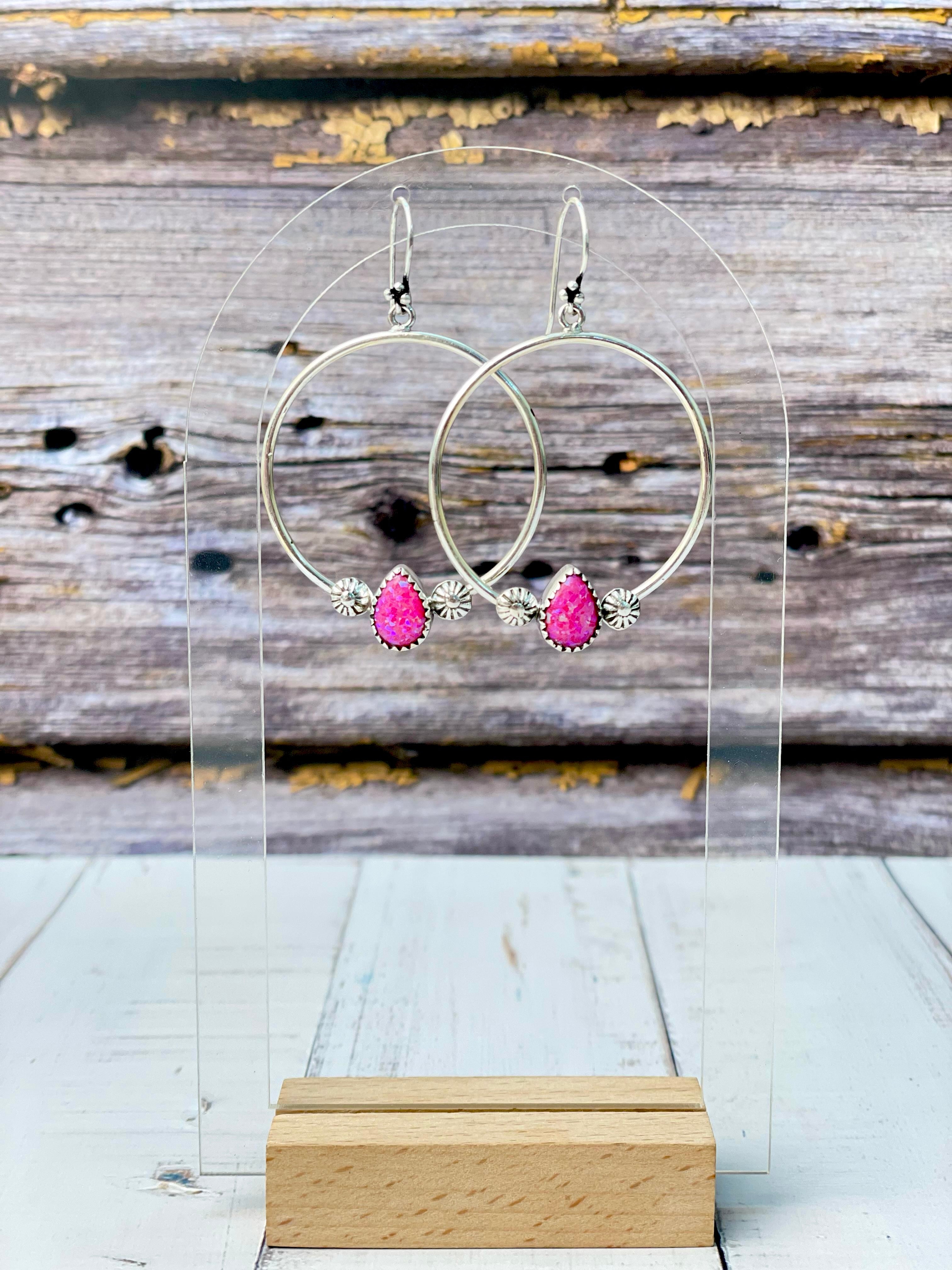 Perfectly Placed Stone Hoop Earrings-Earrings-Krush Kandy, Women's Online Fashion Boutique Located in Phoenix, Arizona (Scottsdale Area)