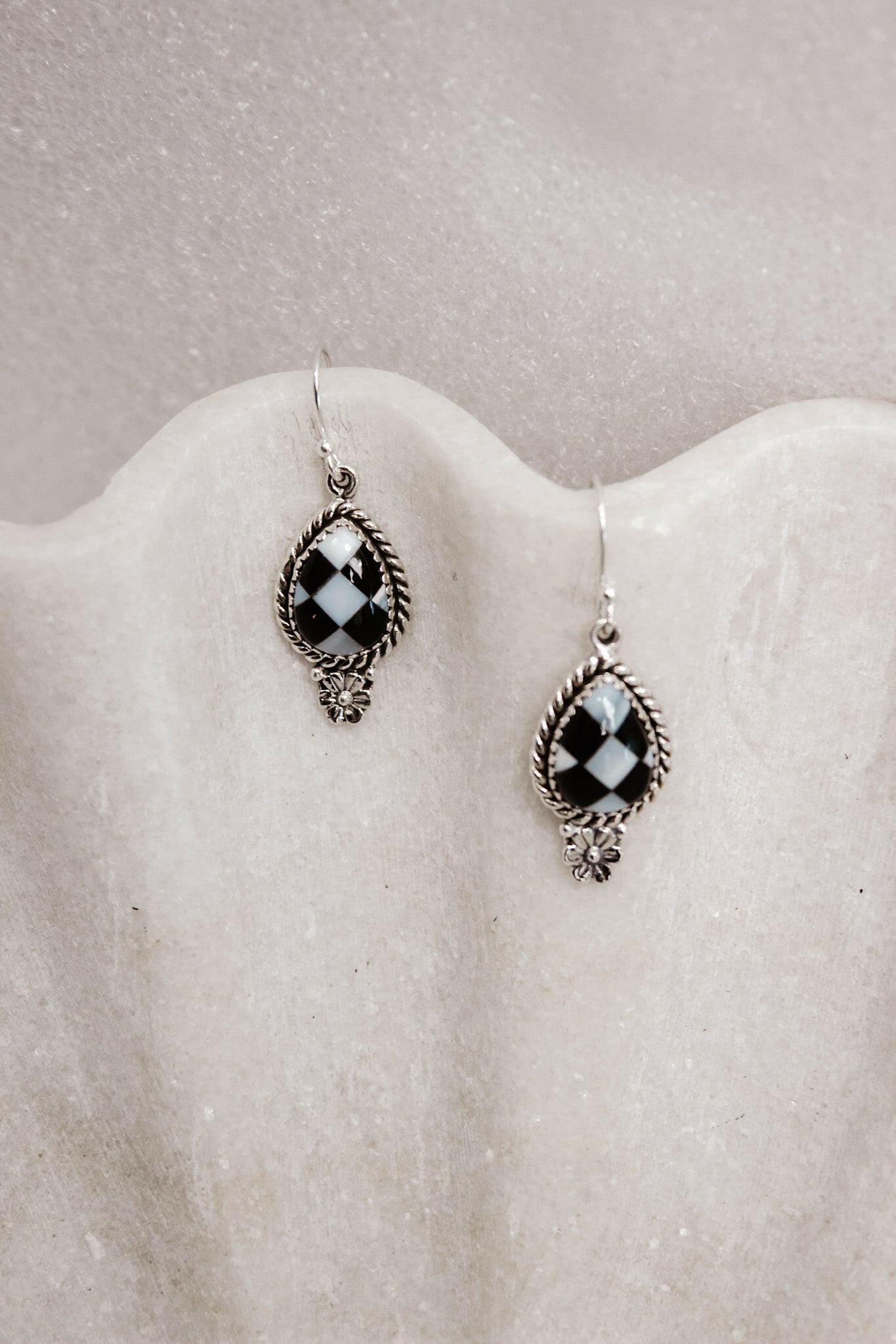 Sterling Daisy Checkered Earrings | By KKB-Stud Earrings-Krush Kandy, Women's Online Fashion Boutique Located in Phoenix, Arizona (Scottsdale Area)