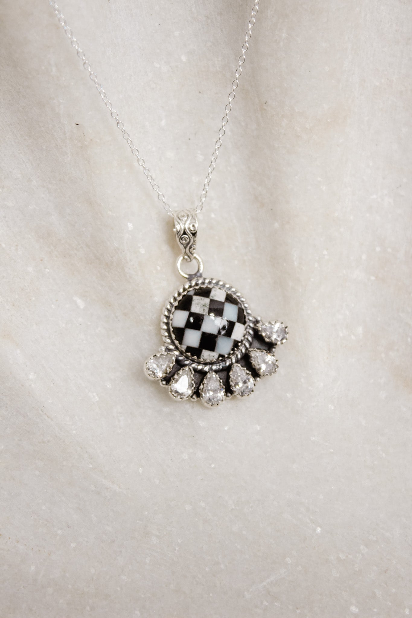 Half Cluster Checkered Pendant | By KKB-Pendant Necklaces-Krush Kandy, Women's Online Fashion Boutique Located in Phoenix, Arizona (Scottsdale Area)