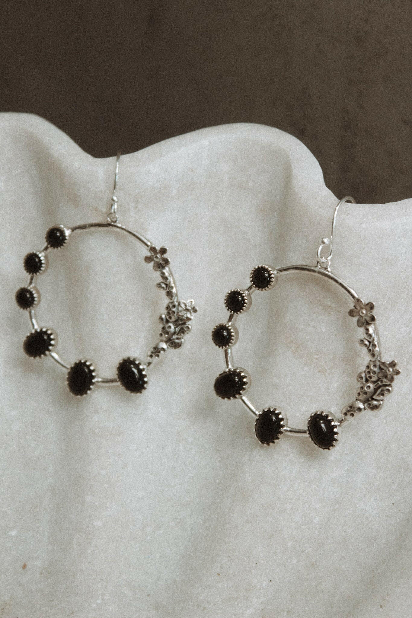 Flower Bed Sterling Silver Stone Hoop Earrings-Hoop Earrings-Krush Kandy, Women's Online Fashion Boutique Located in Phoenix, Arizona (Scottsdale Area)