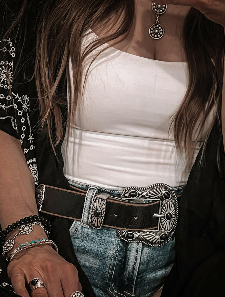 Vintage Leather Belt with Western Buckle .-Belts-Krush Kandy, Women's Online Fashion Boutique Located in Phoenix, Arizona (Scottsdale Area)