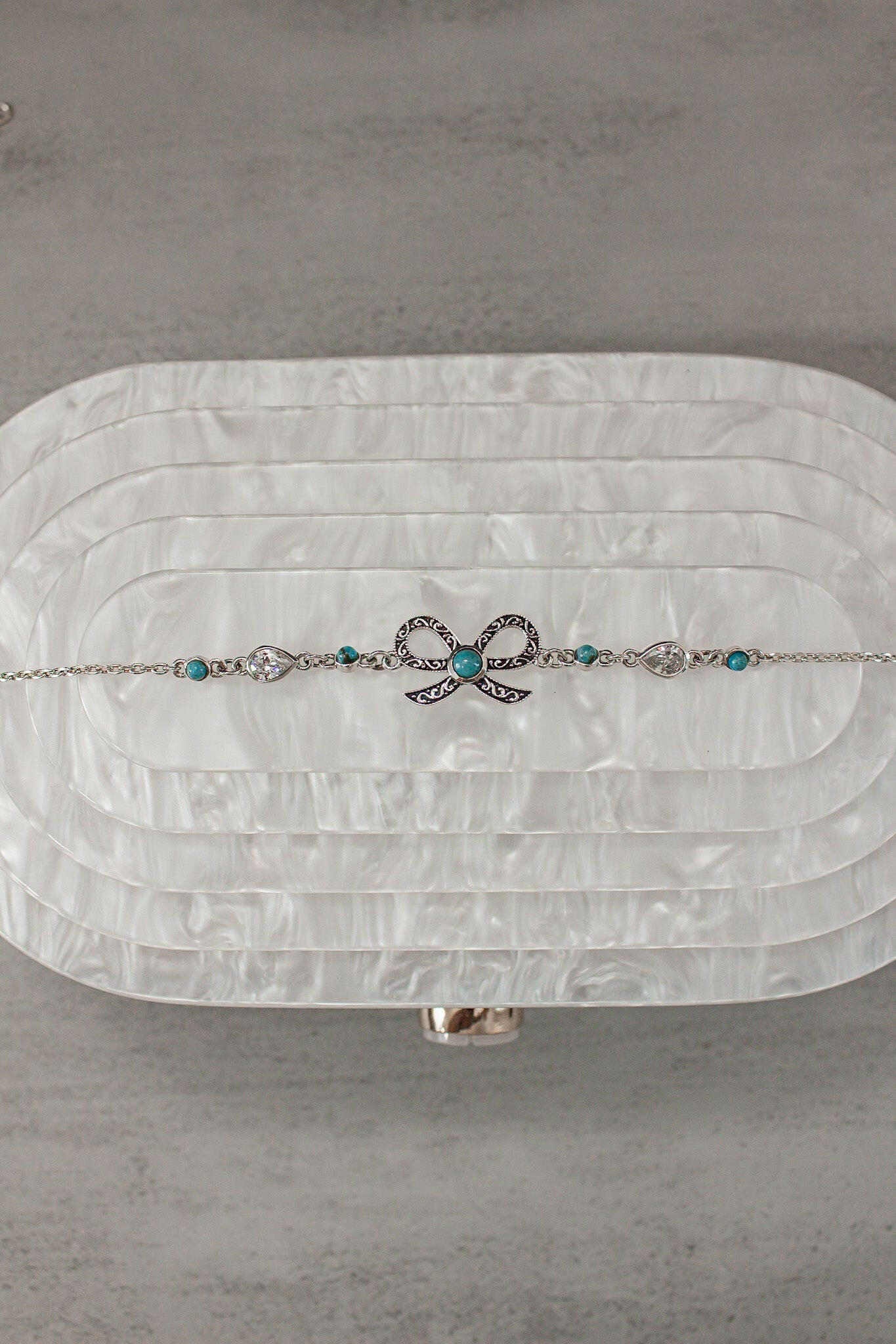 Sterling Bow Stone Bracelet-Chain Bracelets-Krush Kandy, Women's Online Fashion Boutique Located in Phoenix, Arizona (Scottsdale Area)