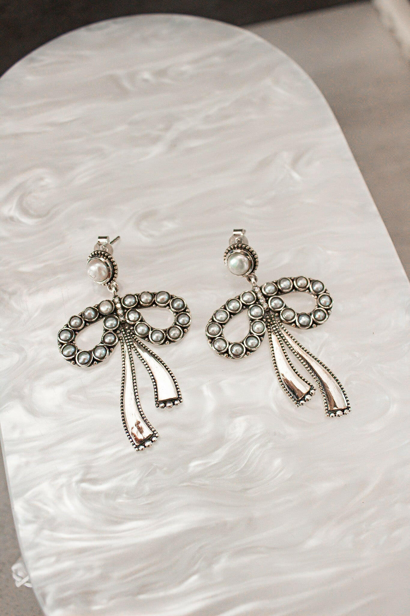 Stone Bliss Sterling Silver Bow Earrings-Stud Earrings-Krush Kandy, Women's Online Fashion Boutique Located in Phoenix, Arizona (Scottsdale Area)