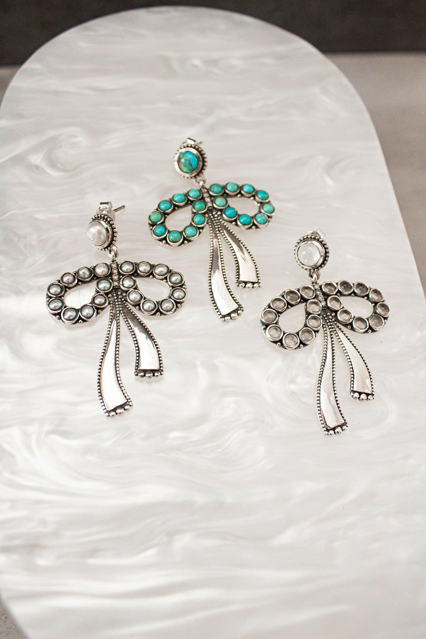 Stone Bliss Sterling Silver Bow Earrings-Stud Earrings-Krush Kandy, Women's Online Fashion Boutique Located in Phoenix, Arizona (Scottsdale Area)