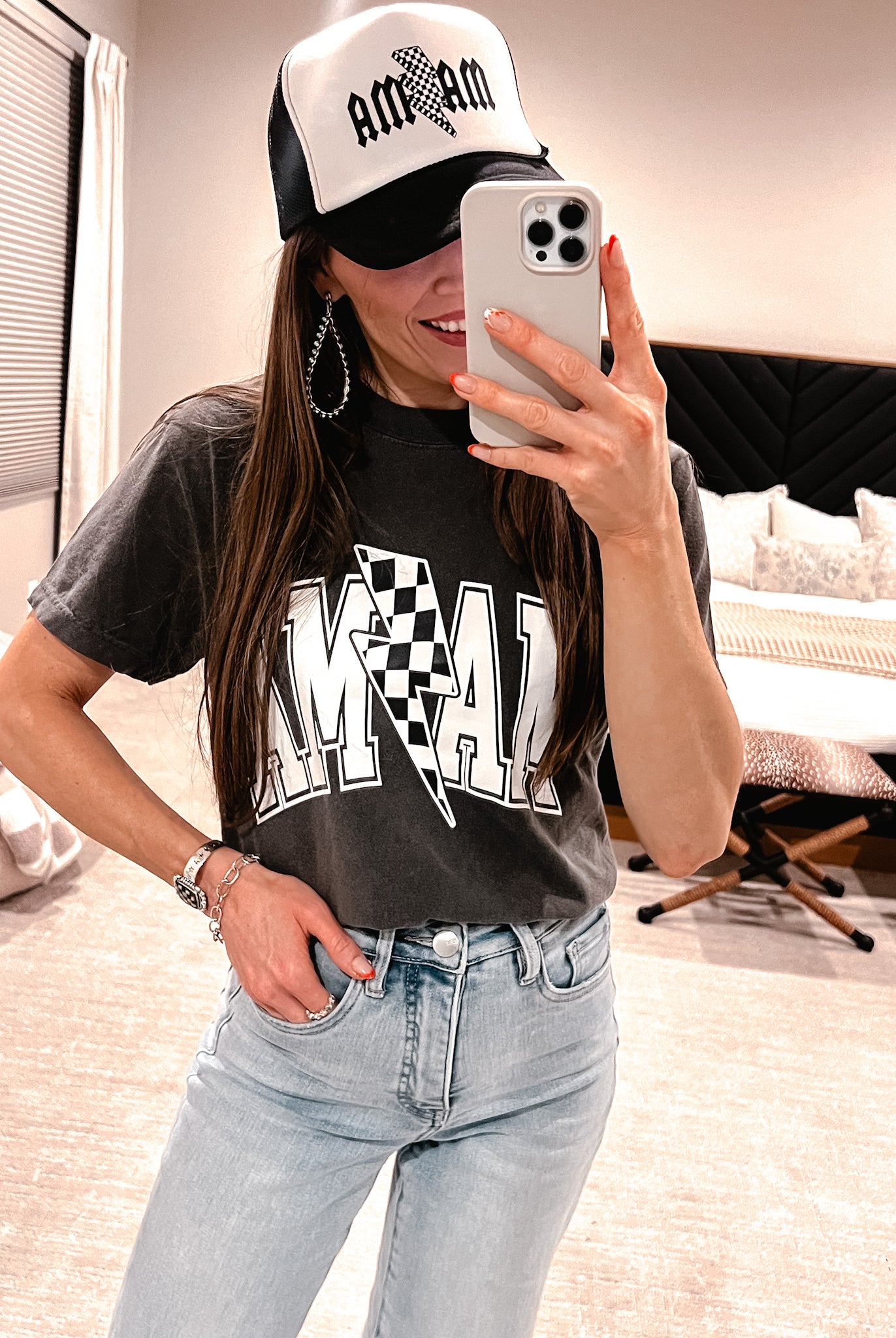 MAMA Checkered Bolt Graphic Tee | MADE TO ORDER-clothing-Krush Kandy, Women's Online Fashion Boutique Located in Phoenix, Arizona (Scottsdale Area)