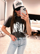 MAMA Checkered Bolt Graphic Tee | MADE TO ORDER-clothing-Krush Kandy, Women's Online Fashion Boutique Located in Phoenix, Arizona (Scottsdale Area)