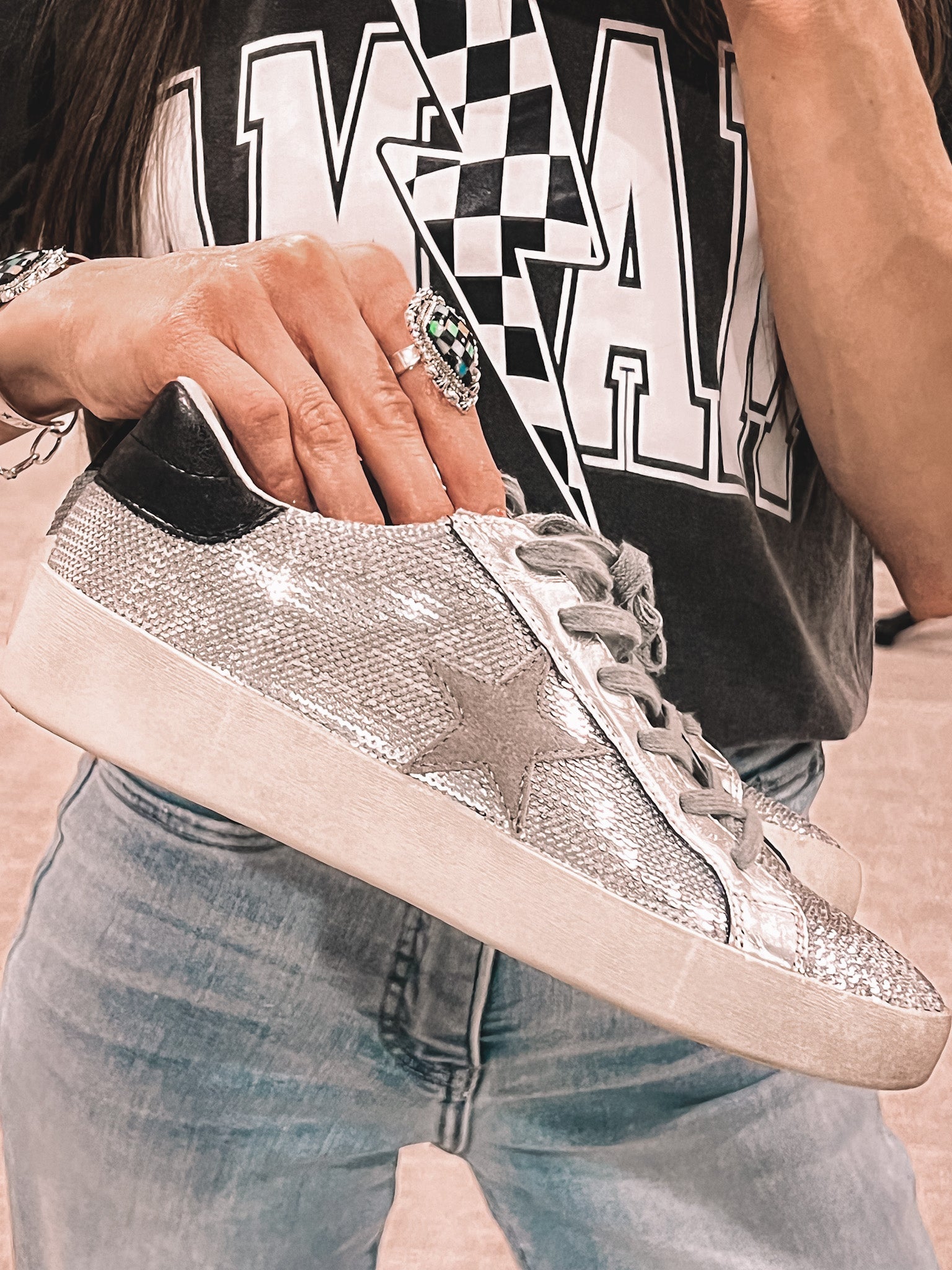 Shine Bright Sequin Star Accented Sneaker-Sneakers-Krush Kandy, Women's Online Fashion Boutique Located in Phoenix, Arizona (Scottsdale Area)