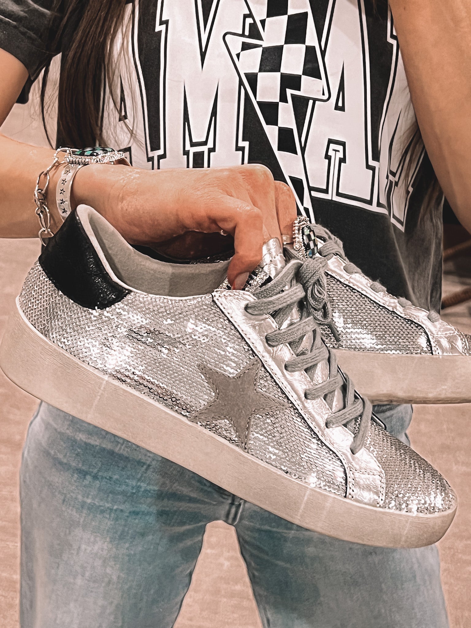 Shine Bright Sequin Star Accented Sneaker-Sneakers-Krush Kandy, Women's Online Fashion Boutique Located in Phoenix, Arizona (Scottsdale Area)