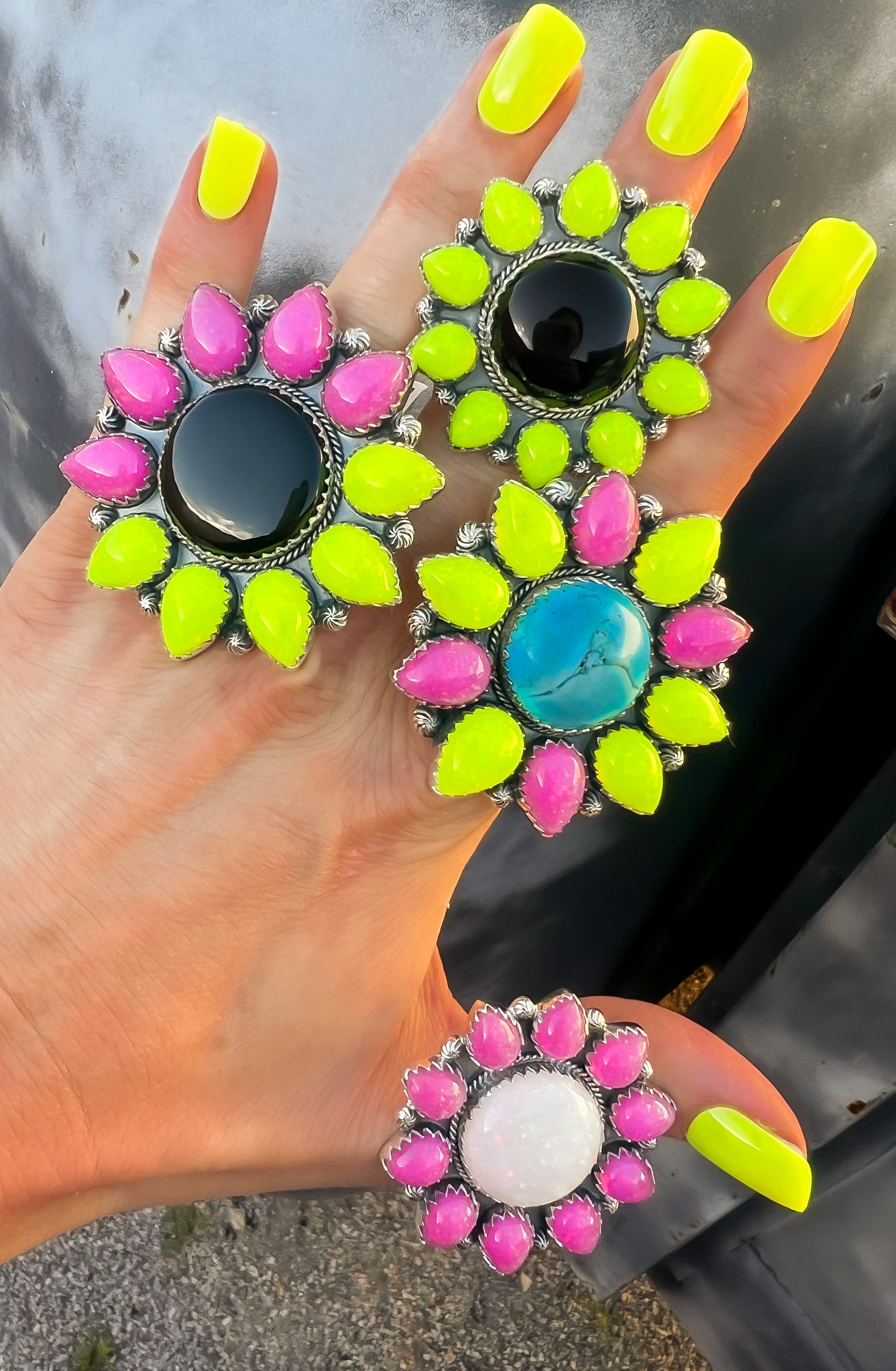 OPAL Sunflower Cluster Sterling Silver Rings-Cluster Rings-Krush Kandy, Women's Online Fashion Boutique Located in Phoenix, Arizona (Scottsdale Area)