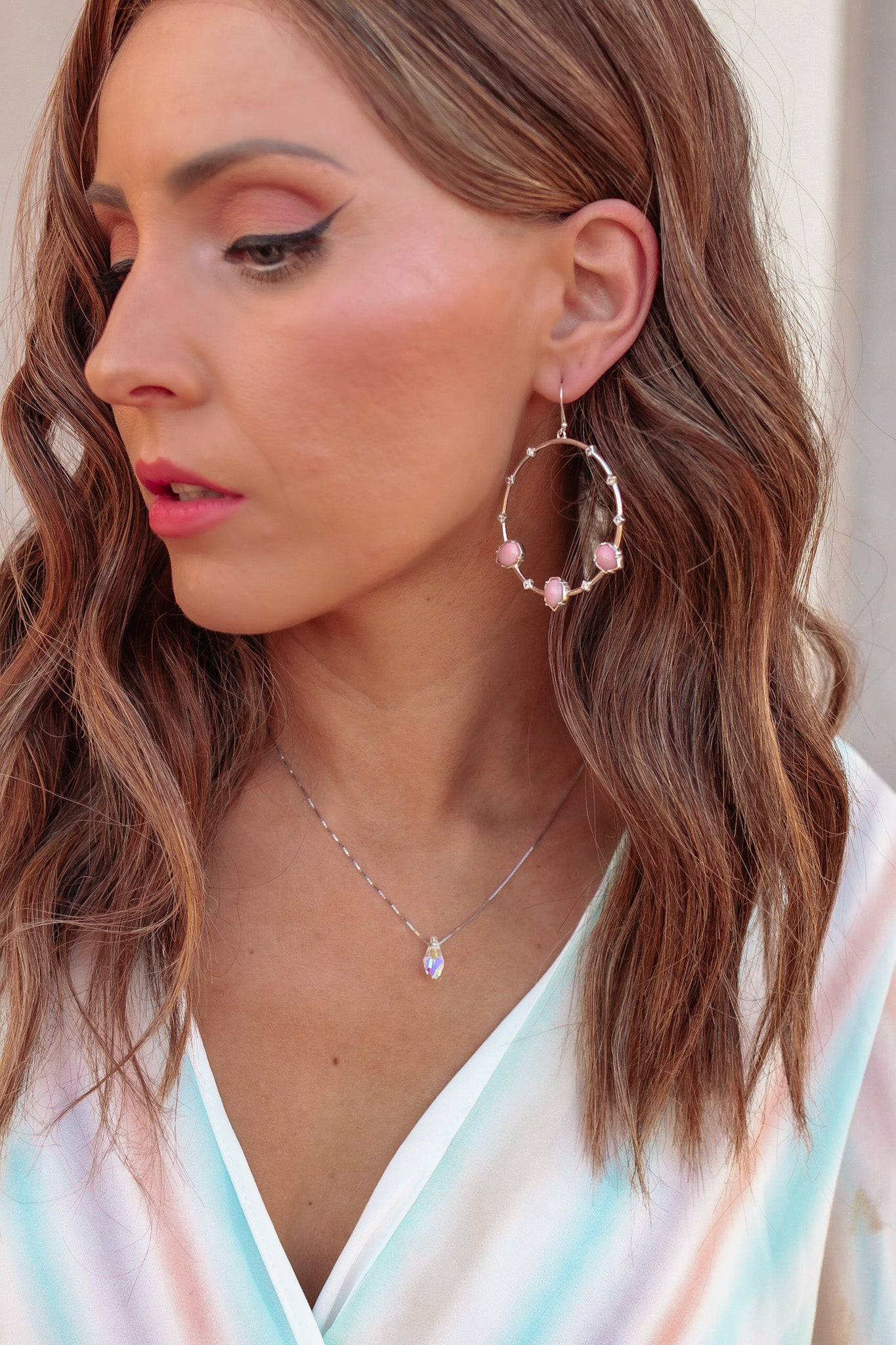 Triple Stone and CZ Hoop Earring |-Earrings-Krush Kandy, Women's Online Fashion Boutique Located in Phoenix, Arizona (Scottsdale Area)
