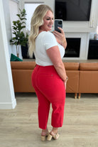 JUDY BLUE Lisa High Rise Control Top Wide Leg Crop Jeans in Red-Jeans-Krush Kandy, Women's Online Fashion Boutique Located in Phoenix, Arizona (Scottsdale Area)