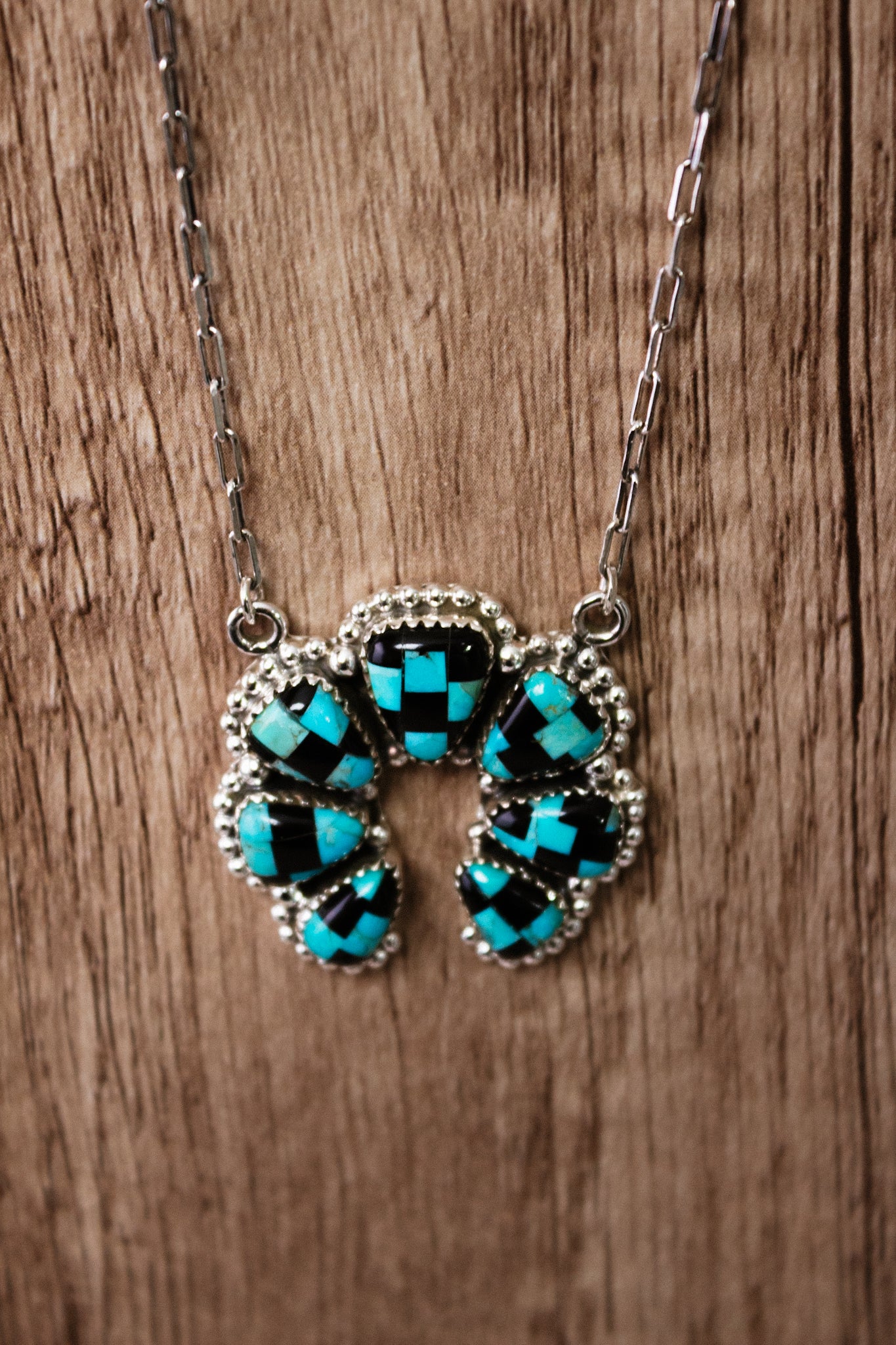 Turquoise & Onyx Horseshoe Necklace-Chain Necklaces-Krush Kandy, Women's Online Fashion Boutique Located in Phoenix, Arizona (Scottsdale Area)