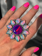 Aurora Opal Sunflower Cluster Sterling Silver Ring-Cluster Rings-Krush Kandy, Women's Online Fashion Boutique Located in Phoenix, Arizona (Scottsdale Area)