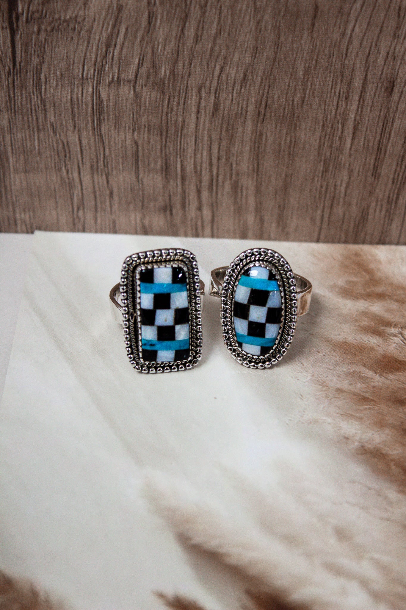 Riots Checkered Turquoise Cut Ring-Ring Sizers-Krush Kandy, Women's Online Fashion Boutique Located in Phoenix, Arizona (Scottsdale Area)