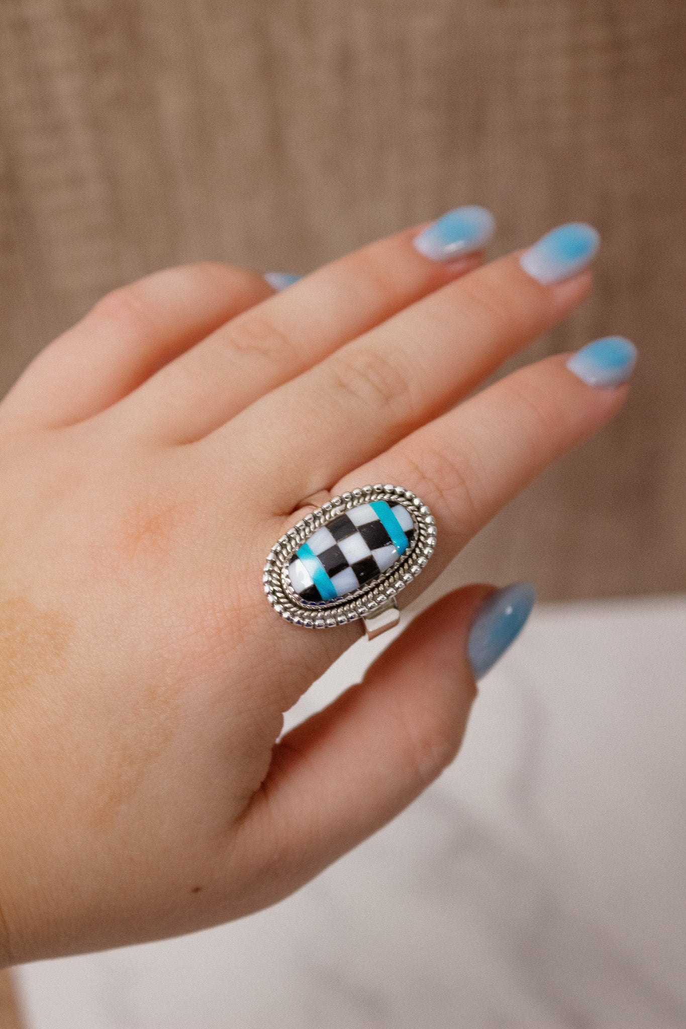 Riots Checkered Turquoise Cut Ring-Ring Sizers-Krush Kandy, Women's Online Fashion Boutique Located in Phoenix, Arizona (Scottsdale Area)