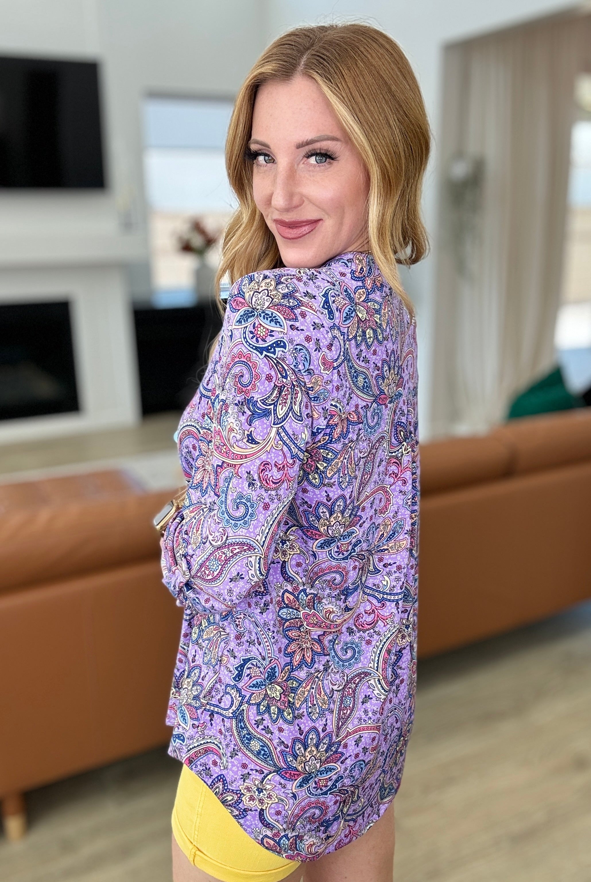 Lizzy Top in Lavender Mosaic Paisley-Long Sleeve Tops-Krush Kandy, Women's Online Fashion Boutique Located in Phoenix, Arizona (Scottsdale Area)