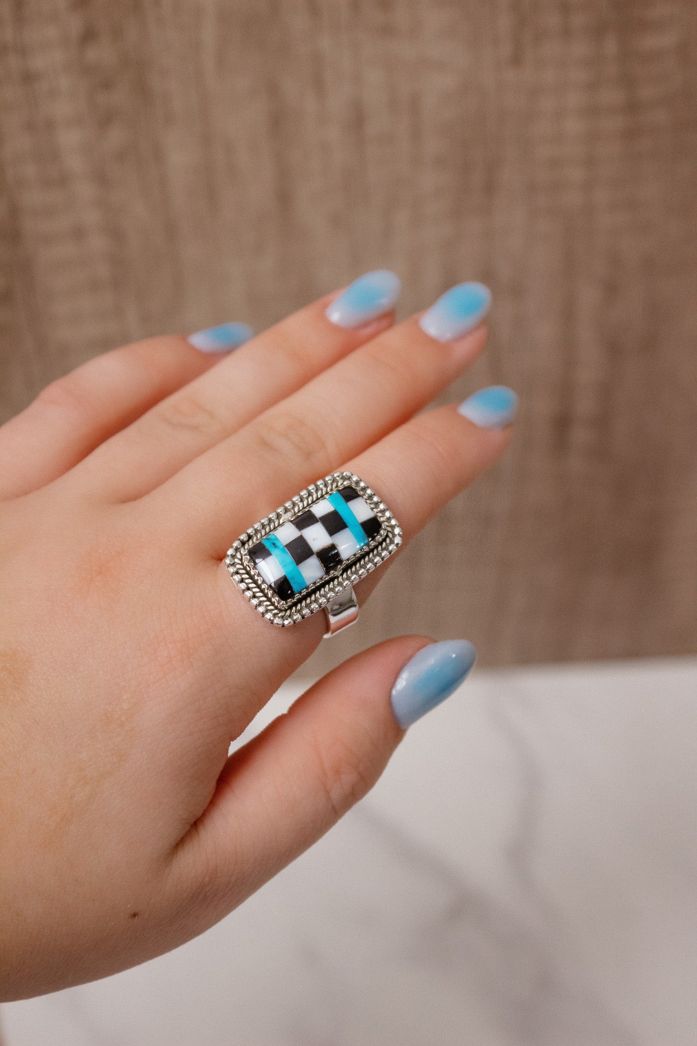 Riots Checkered Turquoise Cut Ring-Ring Sizers-Krush Kandy, Women's Online Fashion Boutique Located in Phoenix, Arizona (Scottsdale Area)