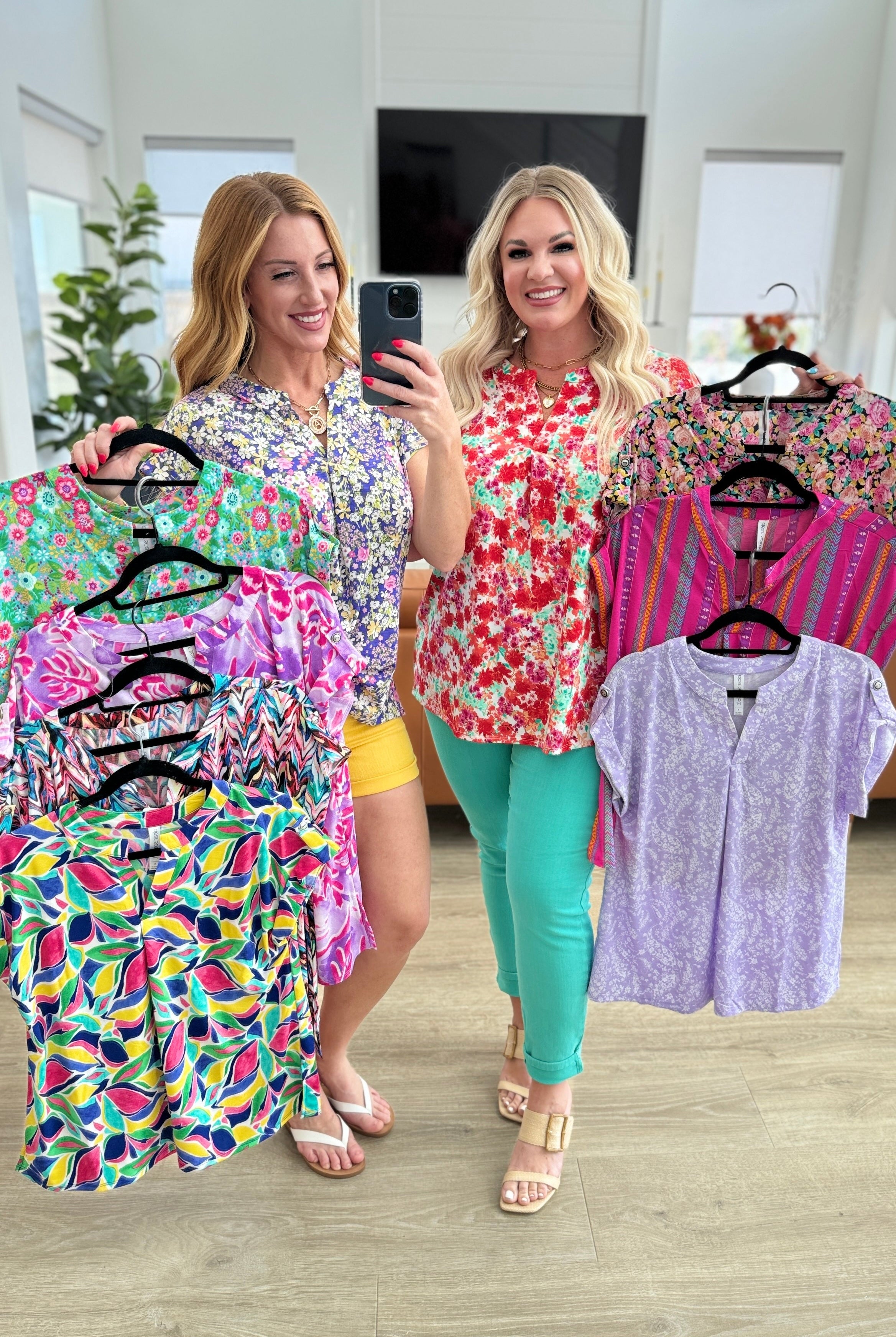 Lizzy Cap Sleeve in Royal and Magenta Mod Floral-Short Sleeve Tops-Krush Kandy, Women's Online Fashion Boutique Located in Phoenix, Arizona (Scottsdale Area)