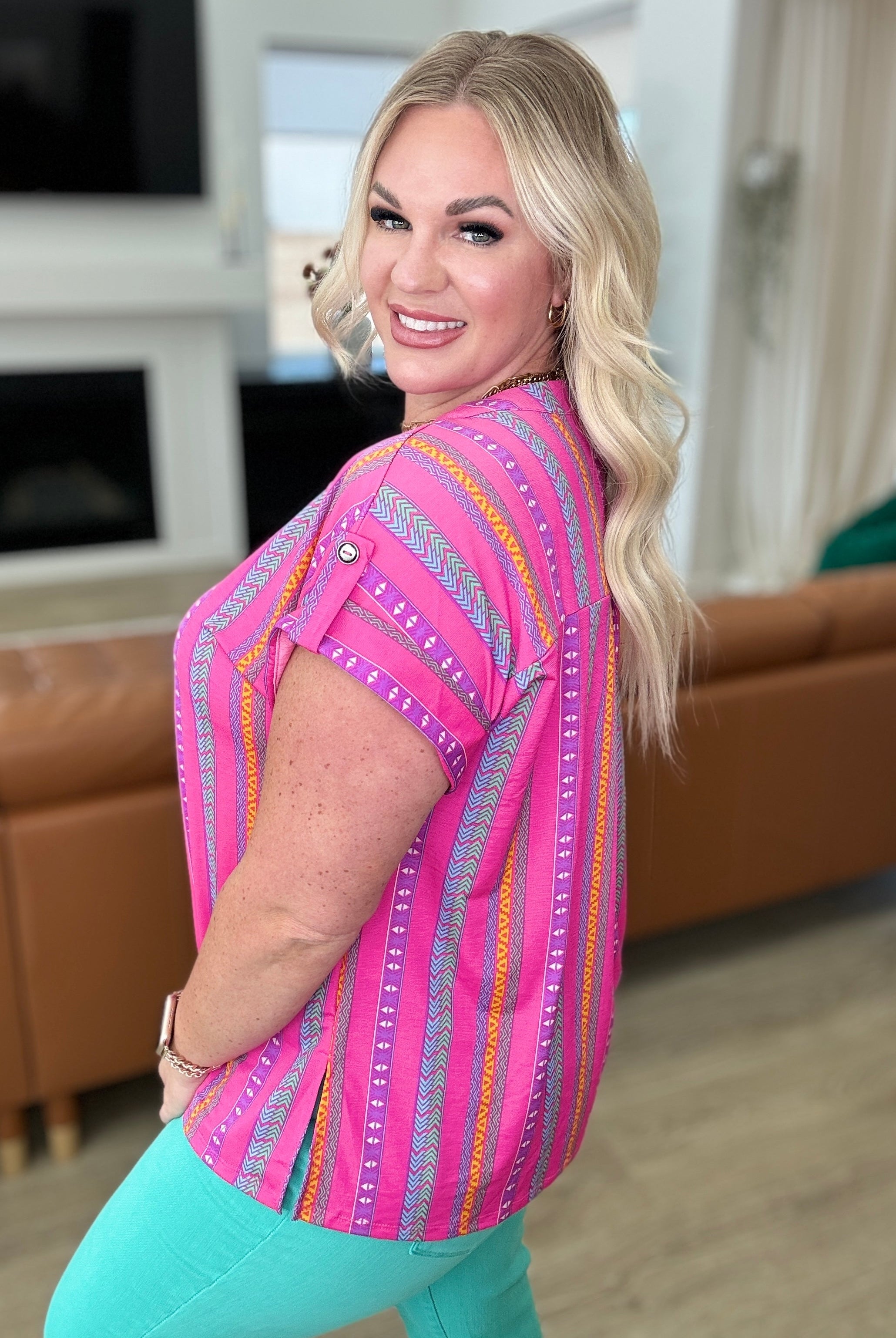 Lizzy Cap Sleeve Top in Hot Pink Stripe-Short Sleeve Tops-Krush Kandy, Women's Online Fashion Boutique Located in Phoenix, Arizona (Scottsdale Area)
