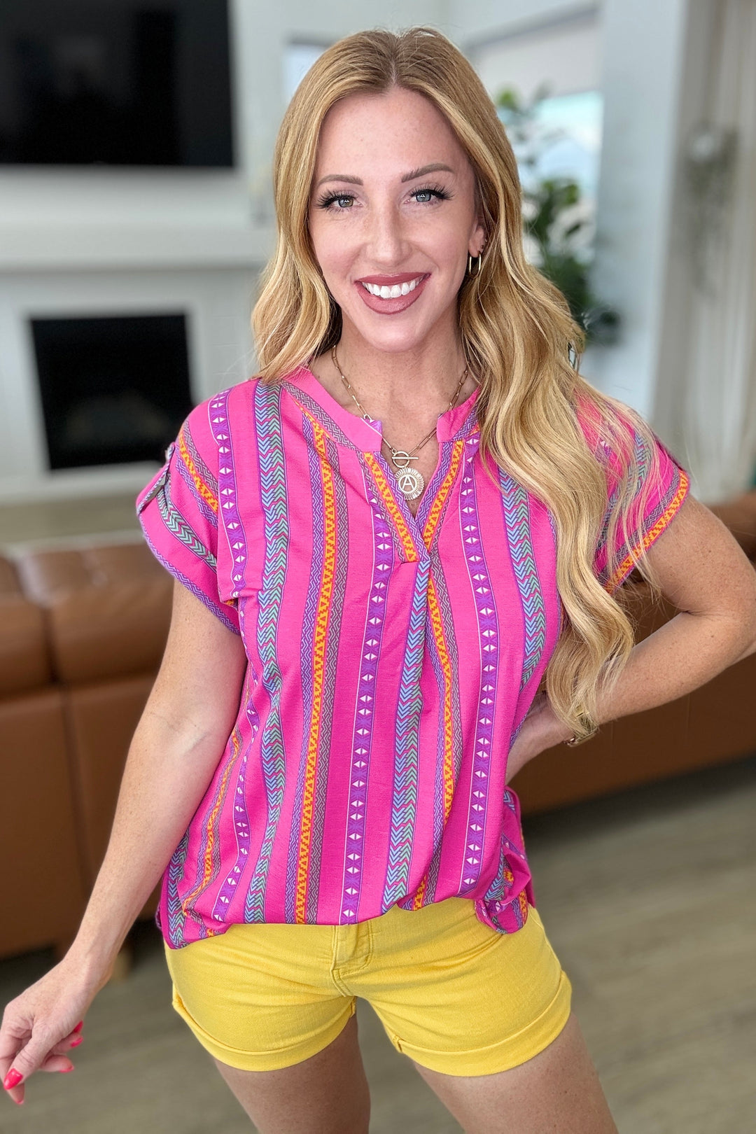 Lizzy Cap Sleeve Top in Hot Pink Stripe-Short Sleeve Tops-Krush Kandy, Women's Online Fashion Boutique Located in Phoenix, Arizona (Scottsdale Area)
