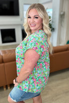 Lizzy Cap Sleeve Top in Emerald Spring Floral-Short Sleeve Tops-Krush Kandy, Women's Online Fashion Boutique Located in Phoenix, Arizona (Scottsdale Area)