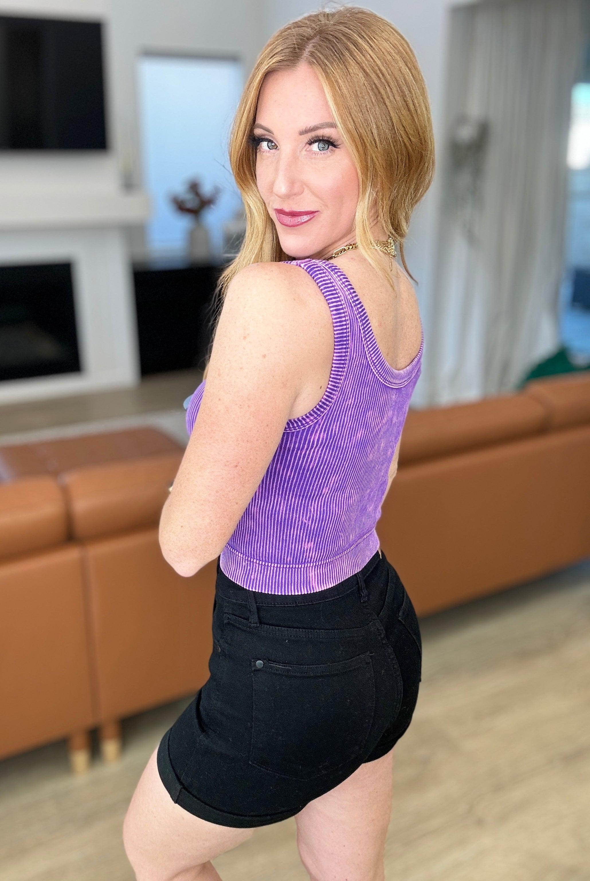 Stone Washed Ribbed Seamless Top In Purple-Sports Bras-Krush Kandy, Women's Online Fashion Boutique Located in Phoenix, Arizona (Scottsdale Area)