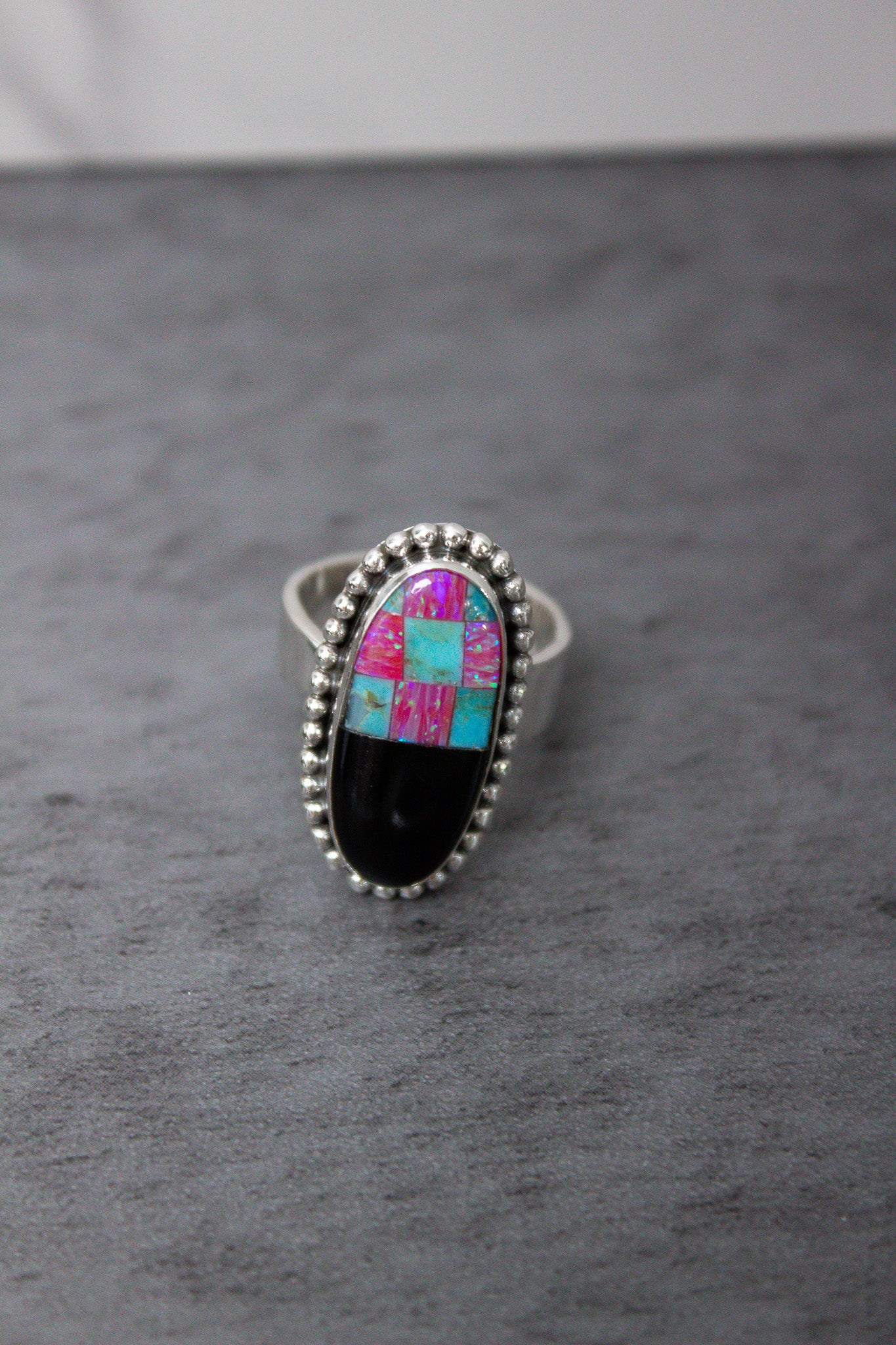 Blended Opal Checkered Stone Ring-Ring Sizers-Krush Kandy, Women's Online Fashion Boutique Located in Phoenix, Arizona (Scottsdale Area)