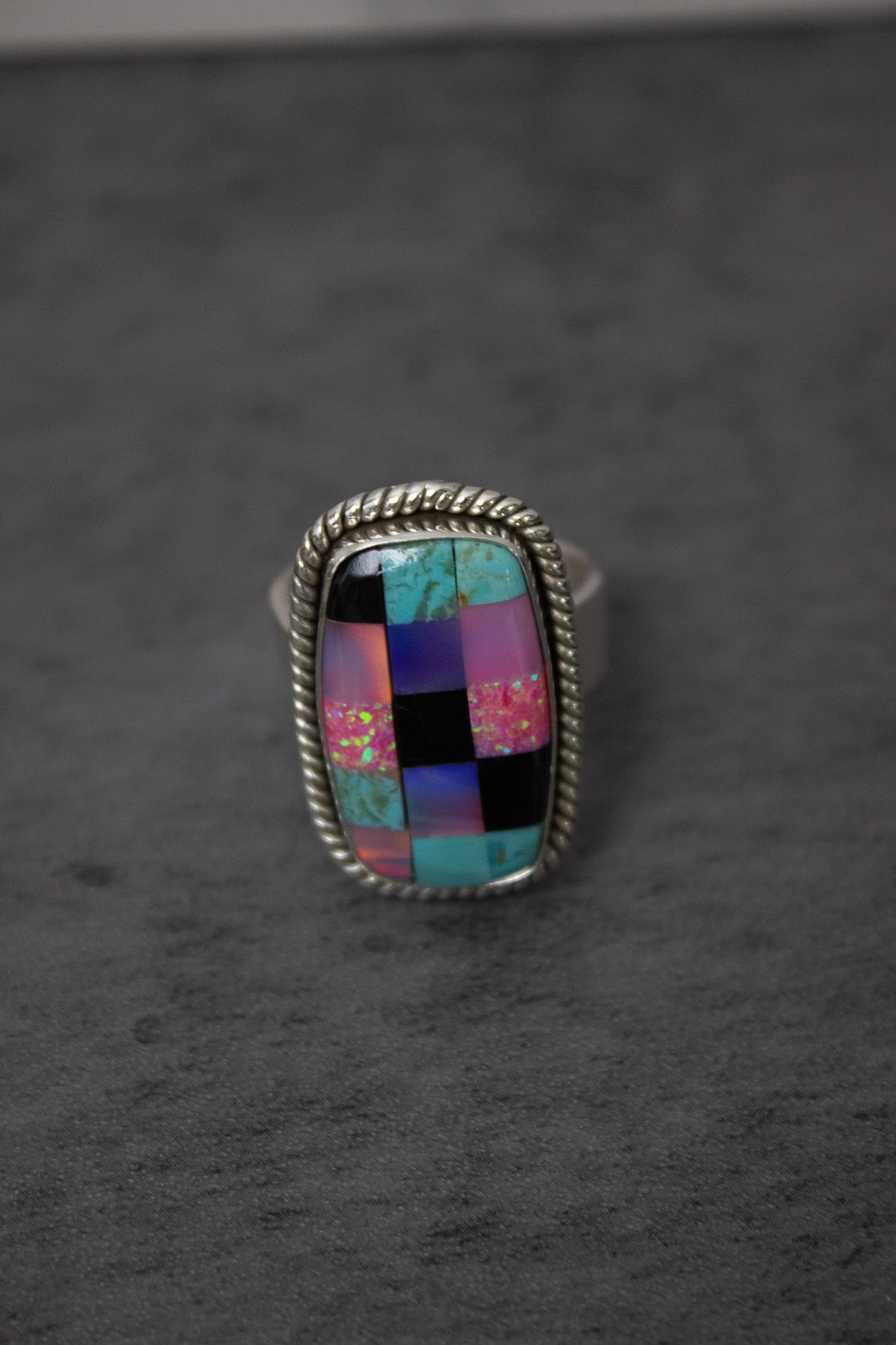 Blended Opal Checkered Stone Ring-Ring Sizers-Krush Kandy, Women's Online Fashion Boutique Located in Phoenix, Arizona (Scottsdale Area)