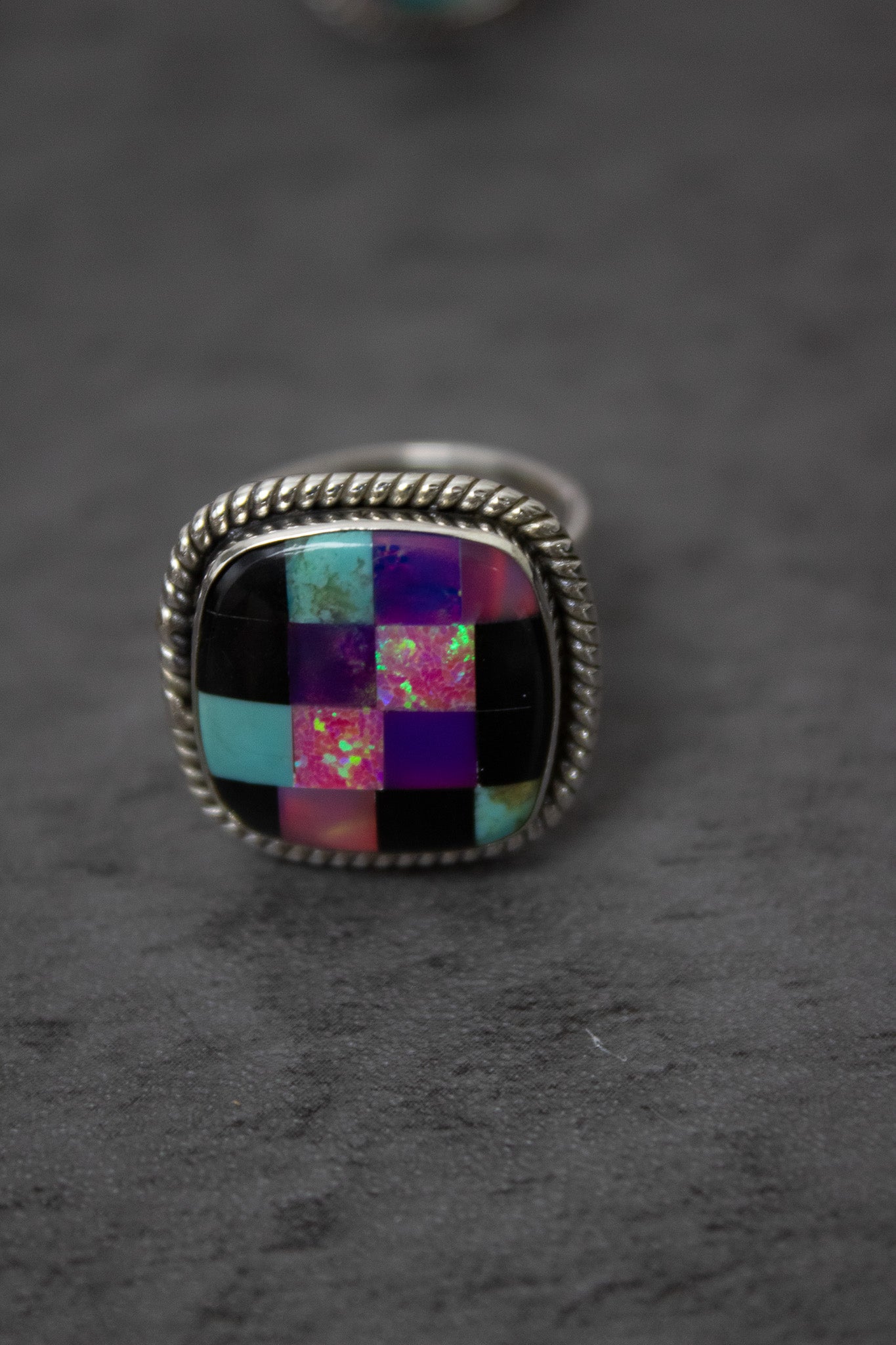 Blended Opal Checkered Stone Ring-Ring Sizers-Krush Kandy, Women's Online Fashion Boutique Located in Phoenix, Arizona (Scottsdale Area)