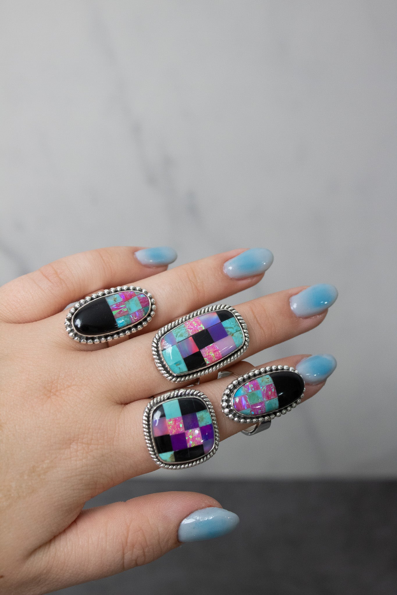 Blended Opal Checkered Stone Ring-Ring Sizers-Krush Kandy, Women's Online Fashion Boutique Located in Phoenix, Arizona (Scottsdale Area)