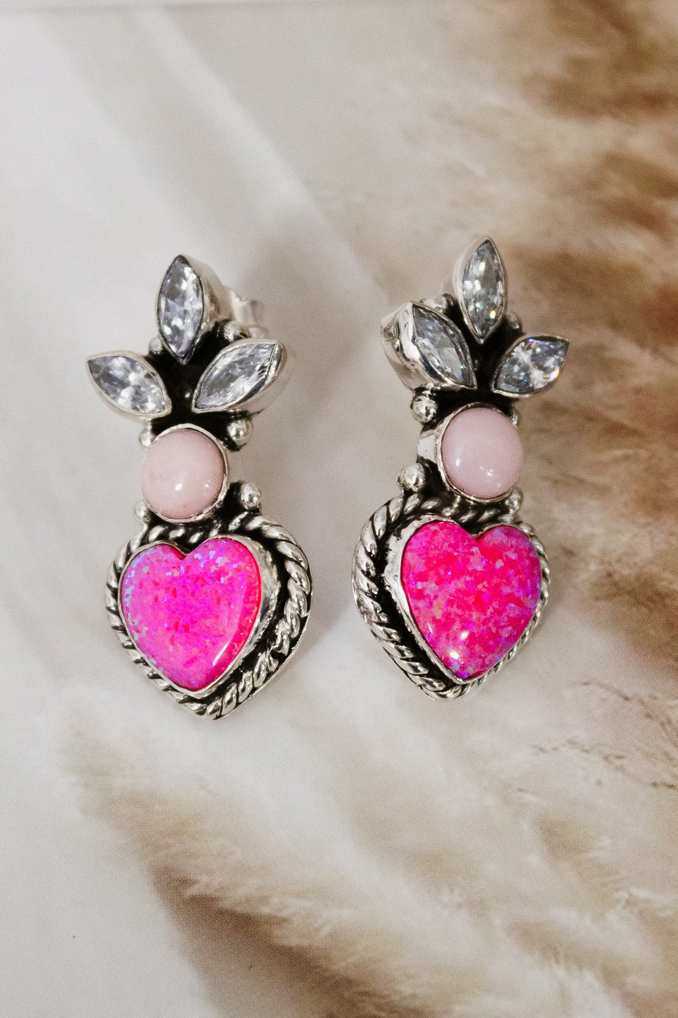 Best Of Both Worlds White CZ & Pink Stone Earrings-Stud Earrings-Krush Kandy, Women's Online Fashion Boutique Located in Phoenix, Arizona (Scottsdale Area)