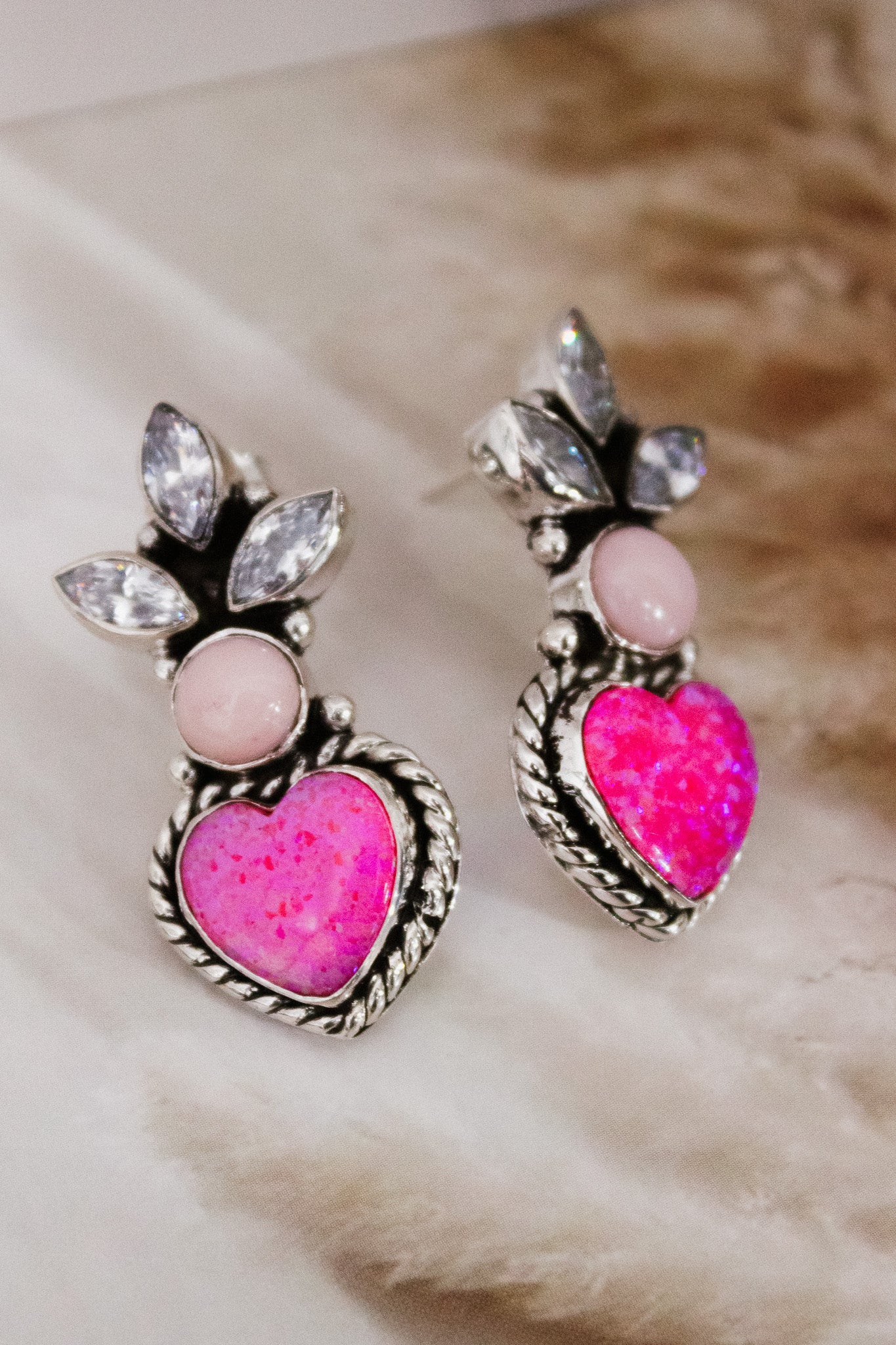 Best Of Both Worlds White CZ & Pink Stone Earrings-Stud Earrings-Krush Kandy, Women's Online Fashion Boutique Located in Phoenix, Arizona (Scottsdale Area)