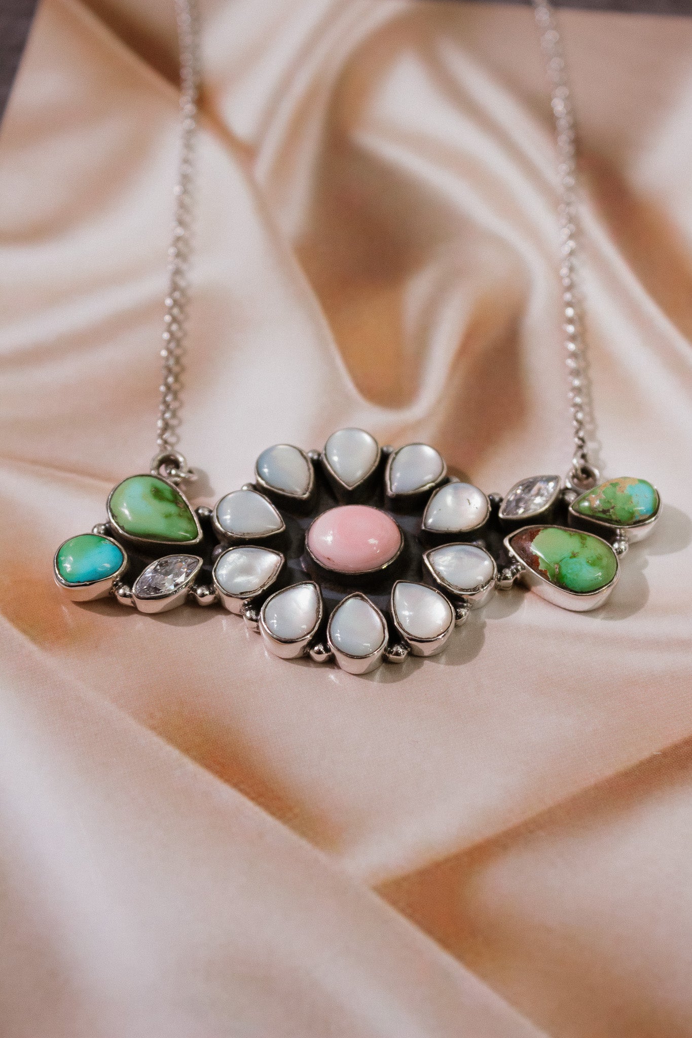 Sonoran, White Shell & Pink Conch Blossom Necklace-Chain Necklaces-Krush Kandy, Women's Online Fashion Boutique Located in Phoenix, Arizona (Scottsdale Area)