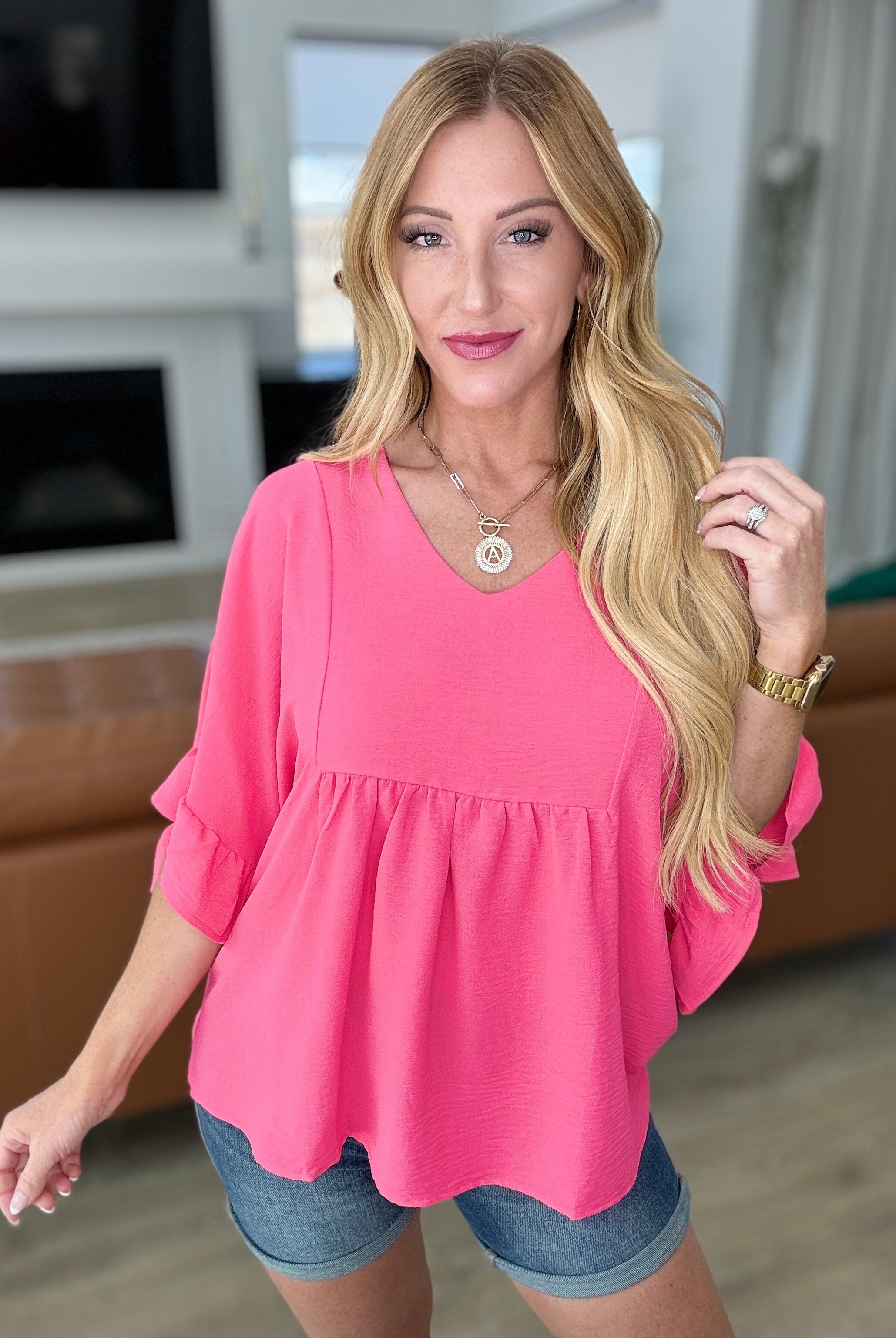 Airflow Peplum Ruffle Sleeve Top in Hot Pink-Short Sleeve Tops-Krush Kandy, Women's Online Fashion Boutique Located in Phoenix, Arizona (Scottsdale Area)