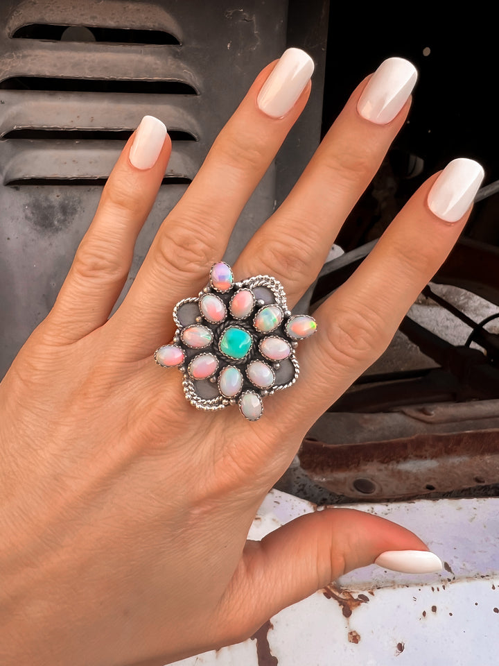Aurora Opal Cluster Sterling Silver Ring | PREORDER-Rings-Krush Kandy, Women's Online Fashion Boutique Located in Phoenix, Arizona (Scottsdale Area)