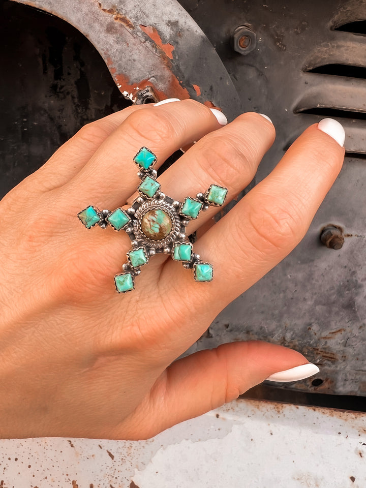 5 Point Turquoise Boho Sterling Silver Ring |-Rings-Krush Kandy, Women's Online Fashion Boutique Located in Phoenix, Arizona (Scottsdale Area)