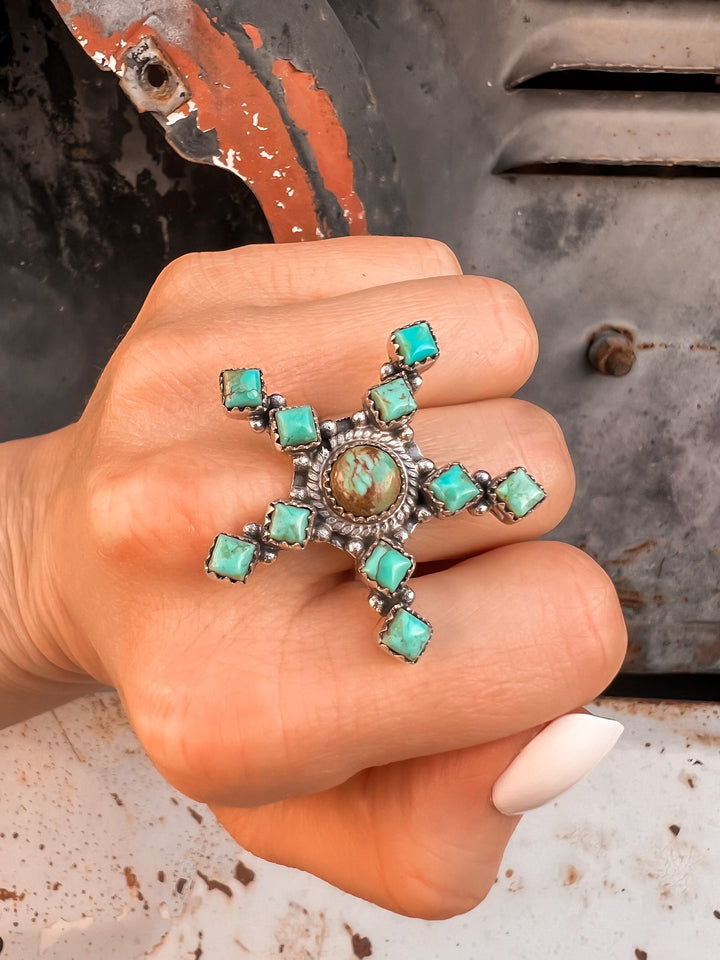5 Point Turquoise Boho Sterling Silver Ring |-Rings-Krush Kandy, Women's Online Fashion Boutique Located in Phoenix, Arizona (Scottsdale Area)