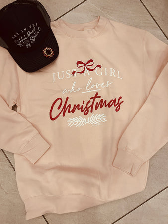 Just Girl Who Loves Christmas Peach Sweatshirt